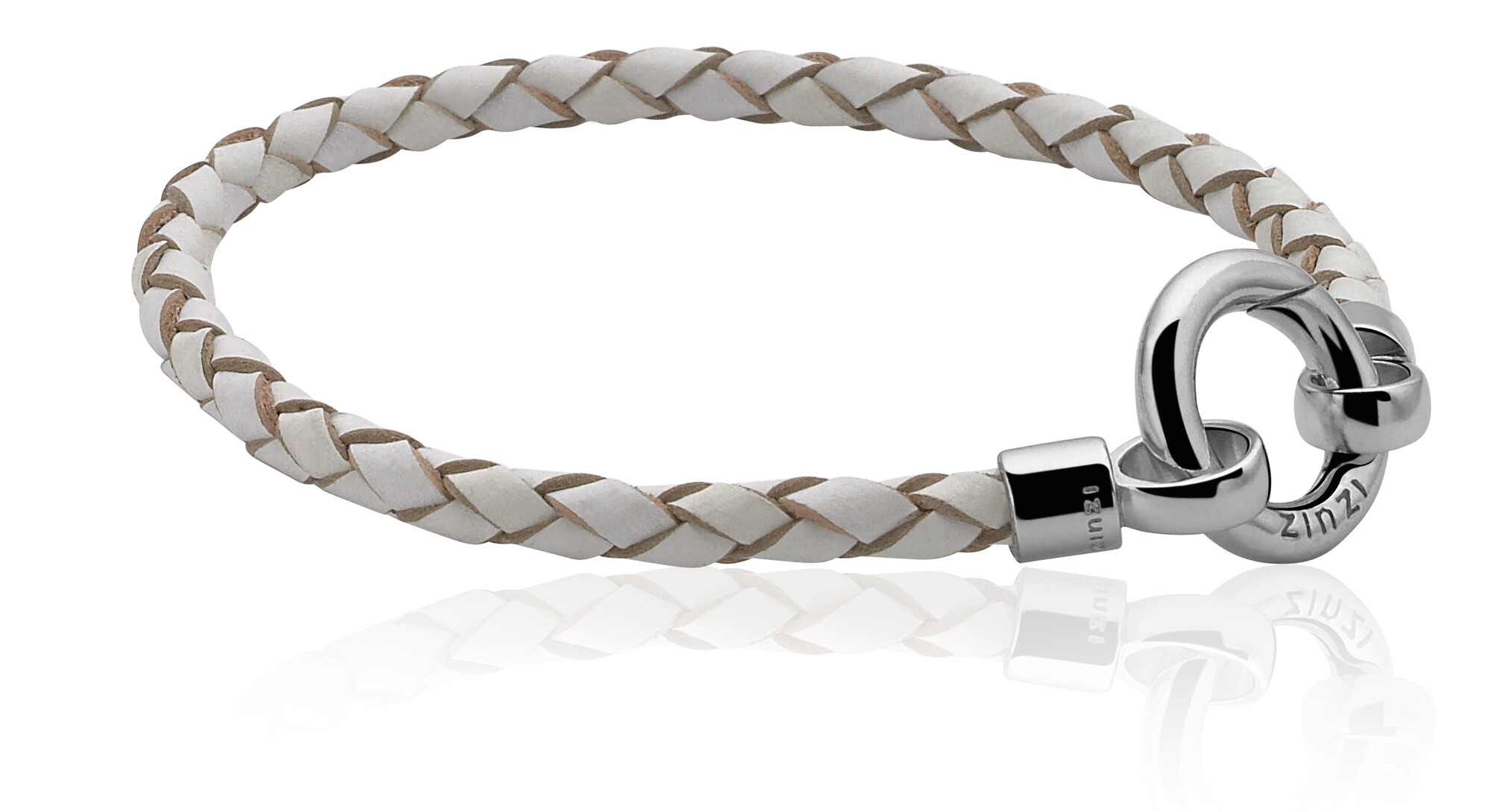 ZINZI Leather Bracelet White with Clasp 19cm ZIA730W-S