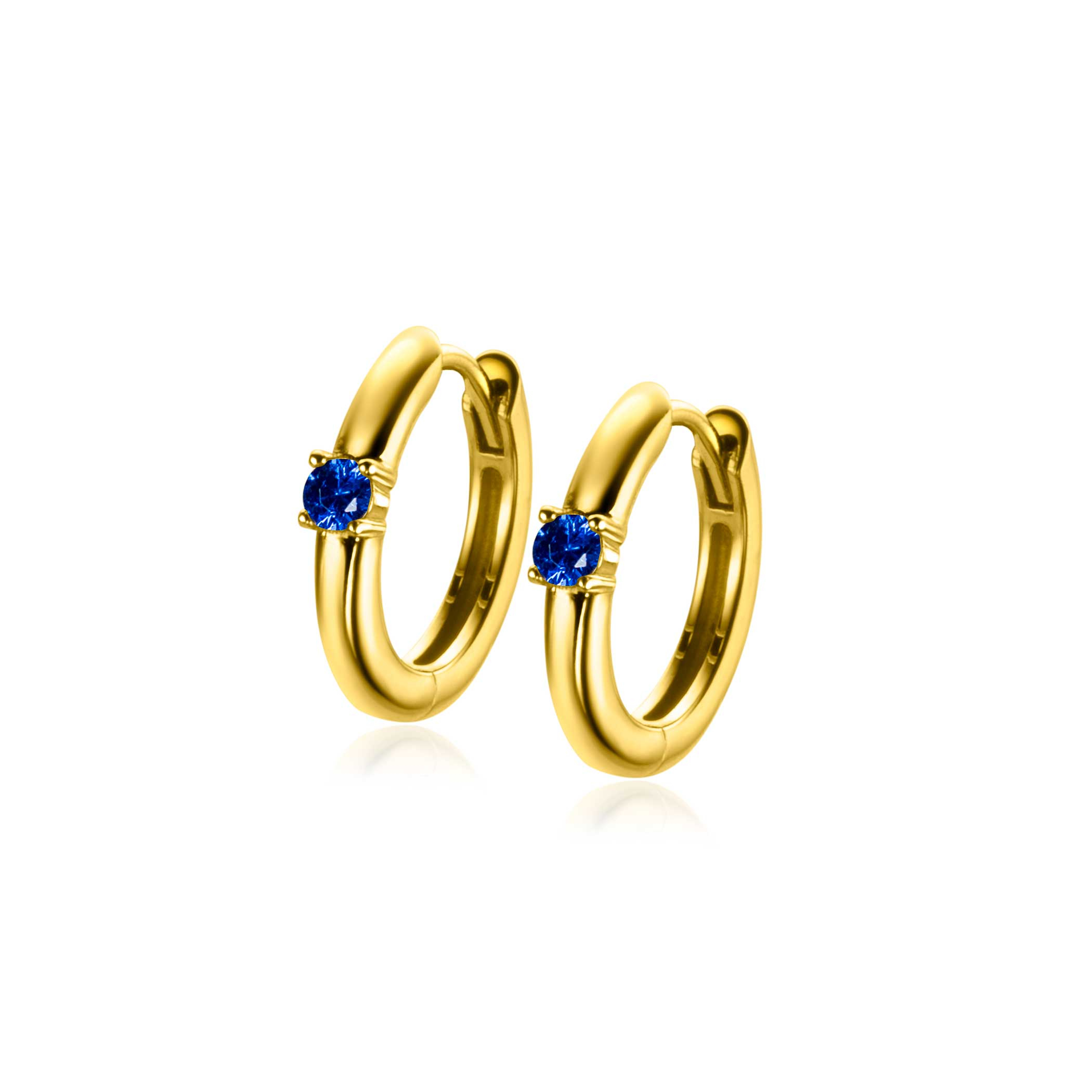 SEPTEMBER Hoop Earrings 13mm Gold Plated with Birthstone Blue Sapphire Zirconia