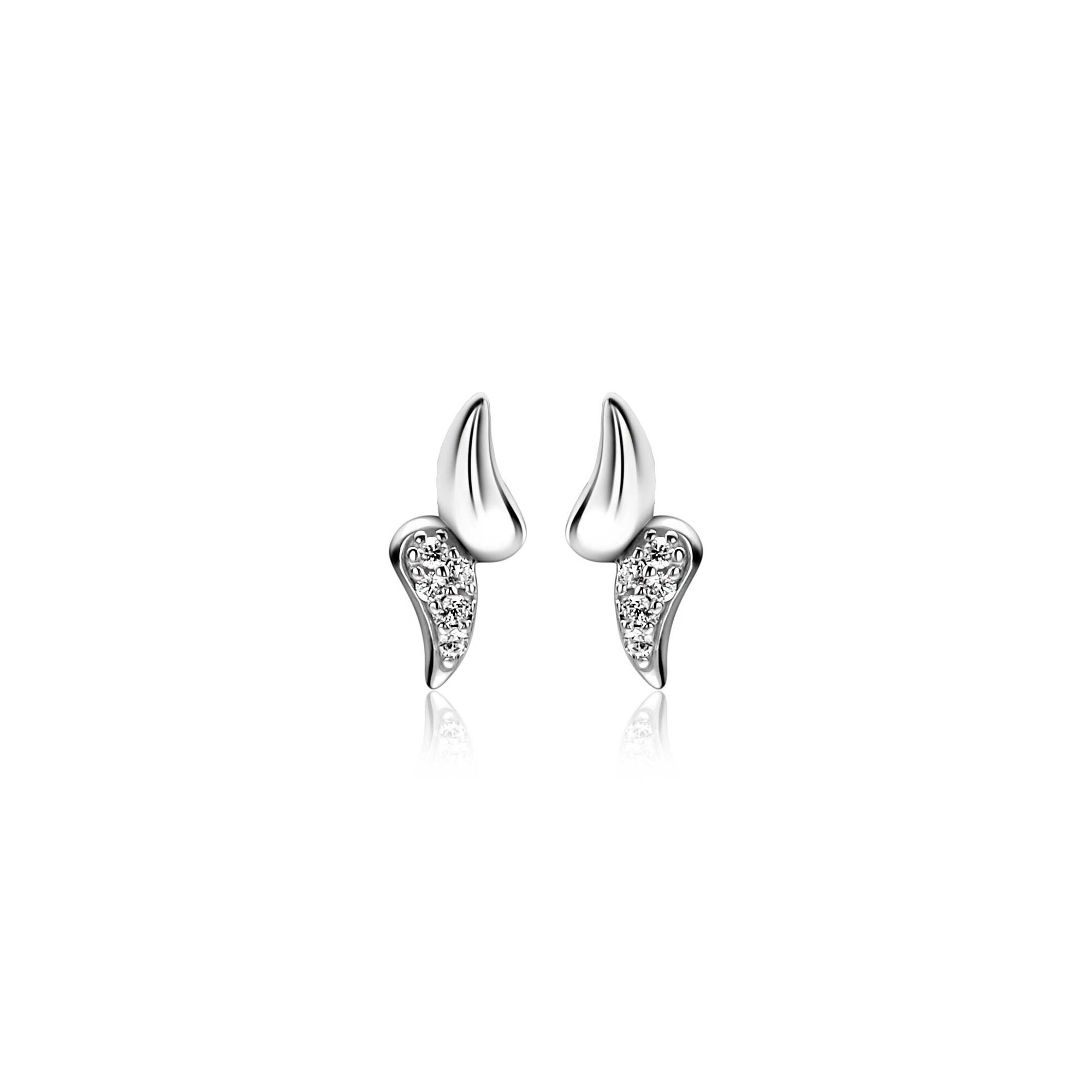 12mm ZINZI silver stud earrings with two teardrop shapes, set with white cubic zirconias ZIO2681