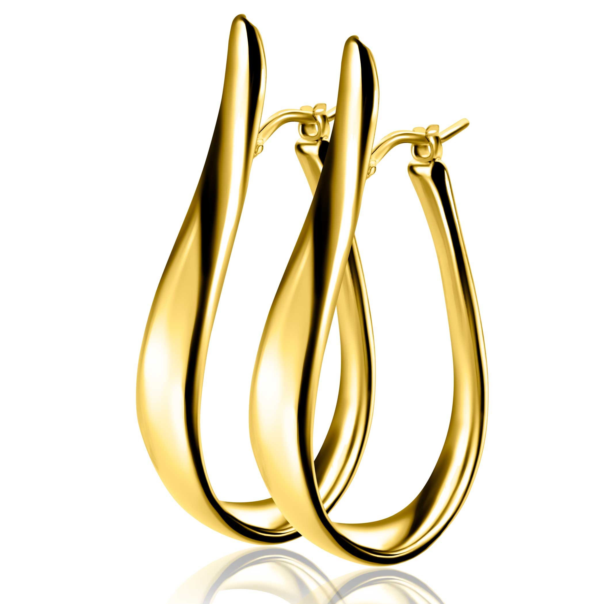 49mm ZINZI gold plated silver large hoop earrings in organic shape with a playful twist and convenient top closure ZIO2675G