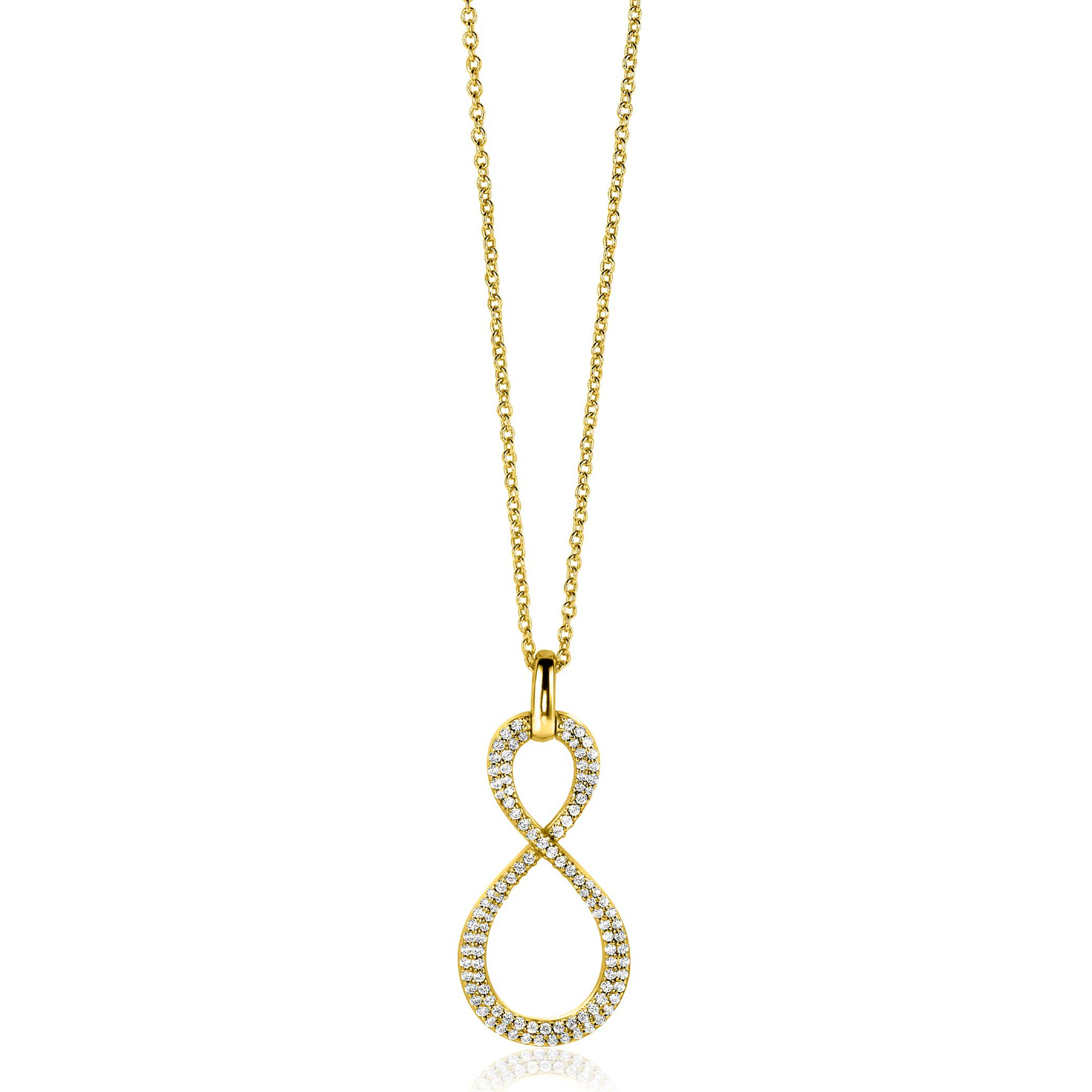 35mm ZINZI Gold Plated Sterling Silver Infinity Pendant White Zirconias ZIH2570Y (excl. necklace)