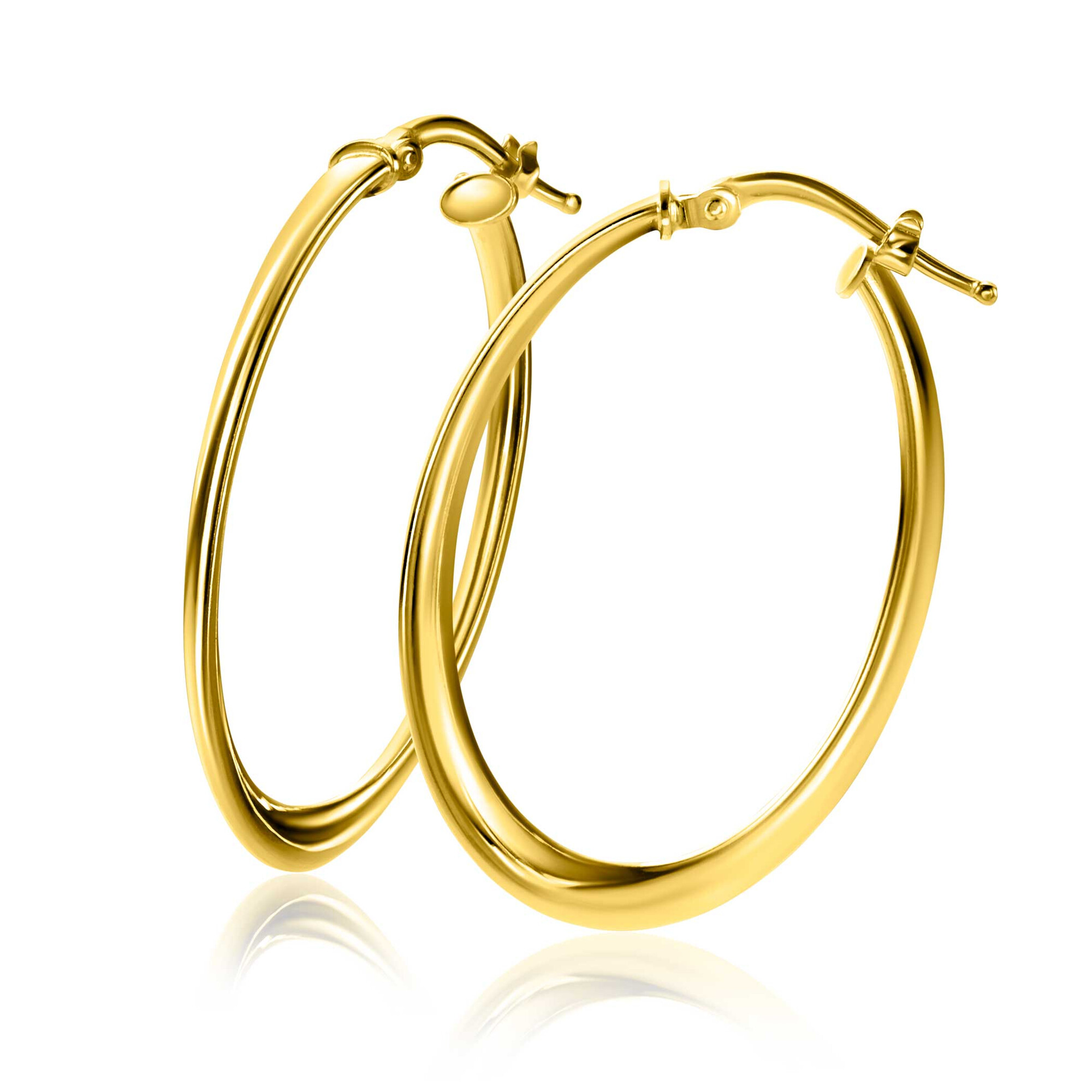 33mm ZINZI gold-plated silver hoop earrings with a twisted tube and practical top closure, ZIO-BF96G