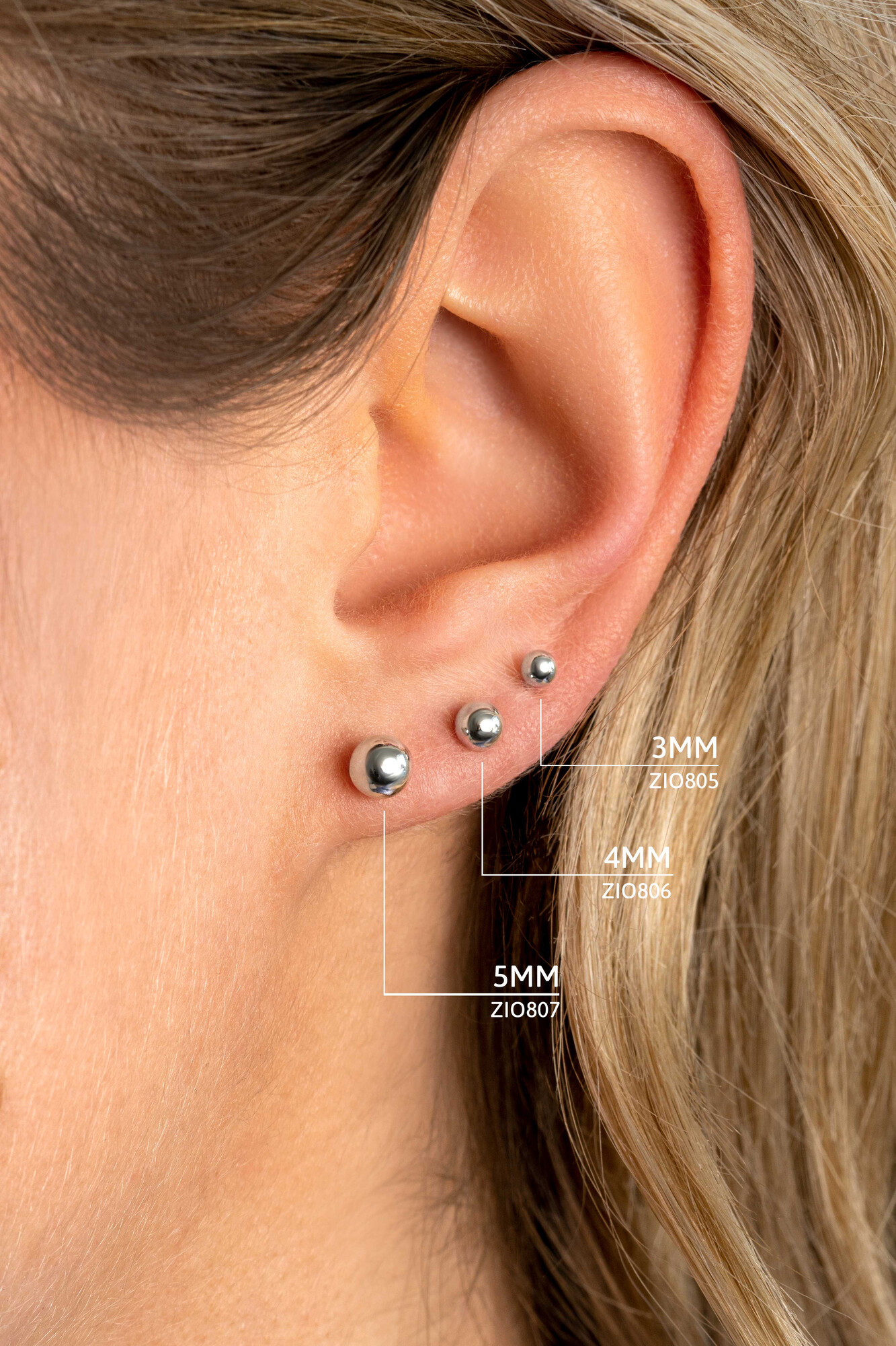 5mm ZINZI Sterling Silver Stud Earrings Bead ZIO807