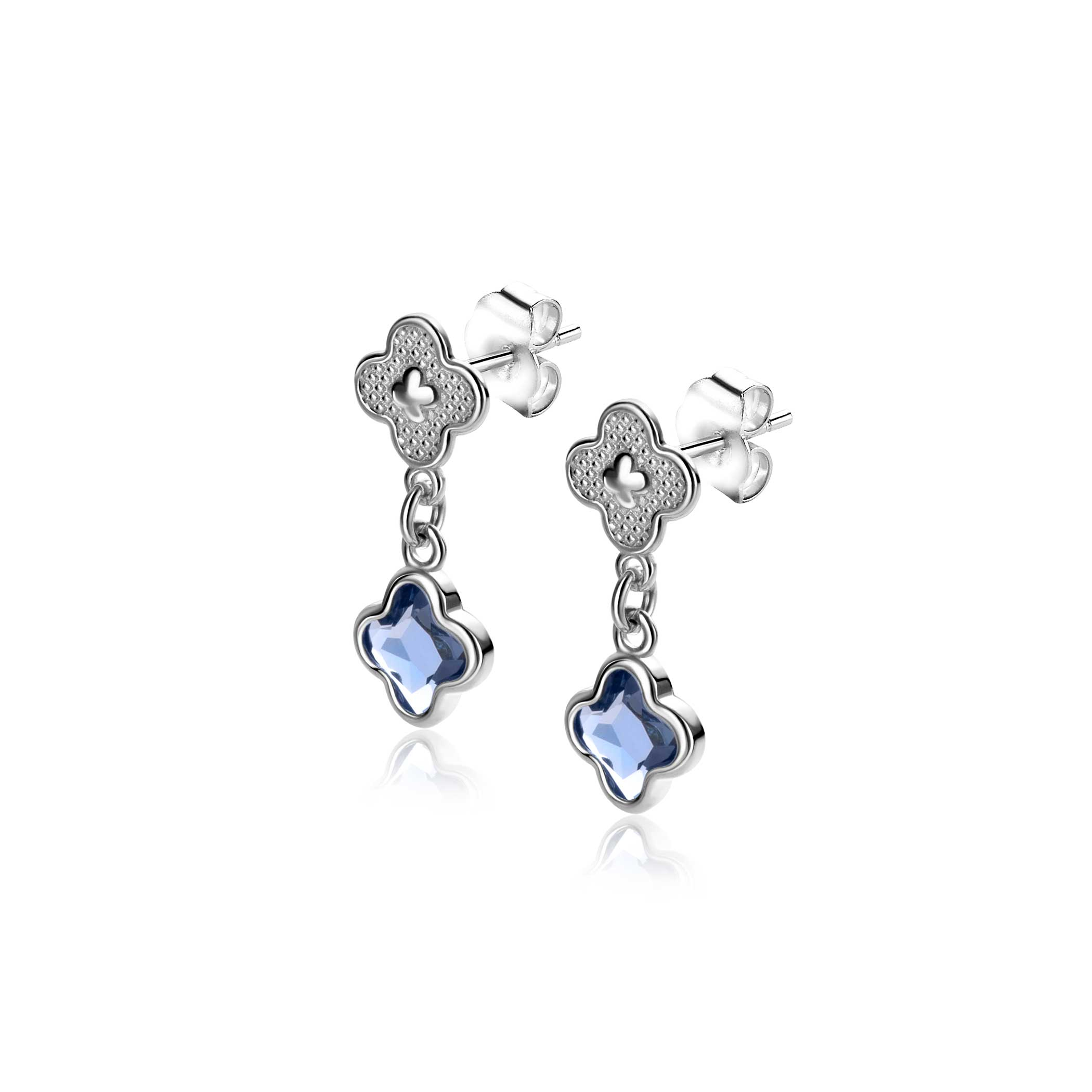 20mm ZINZI silver stud earrings with blue clovers 8mm ZIO2582
