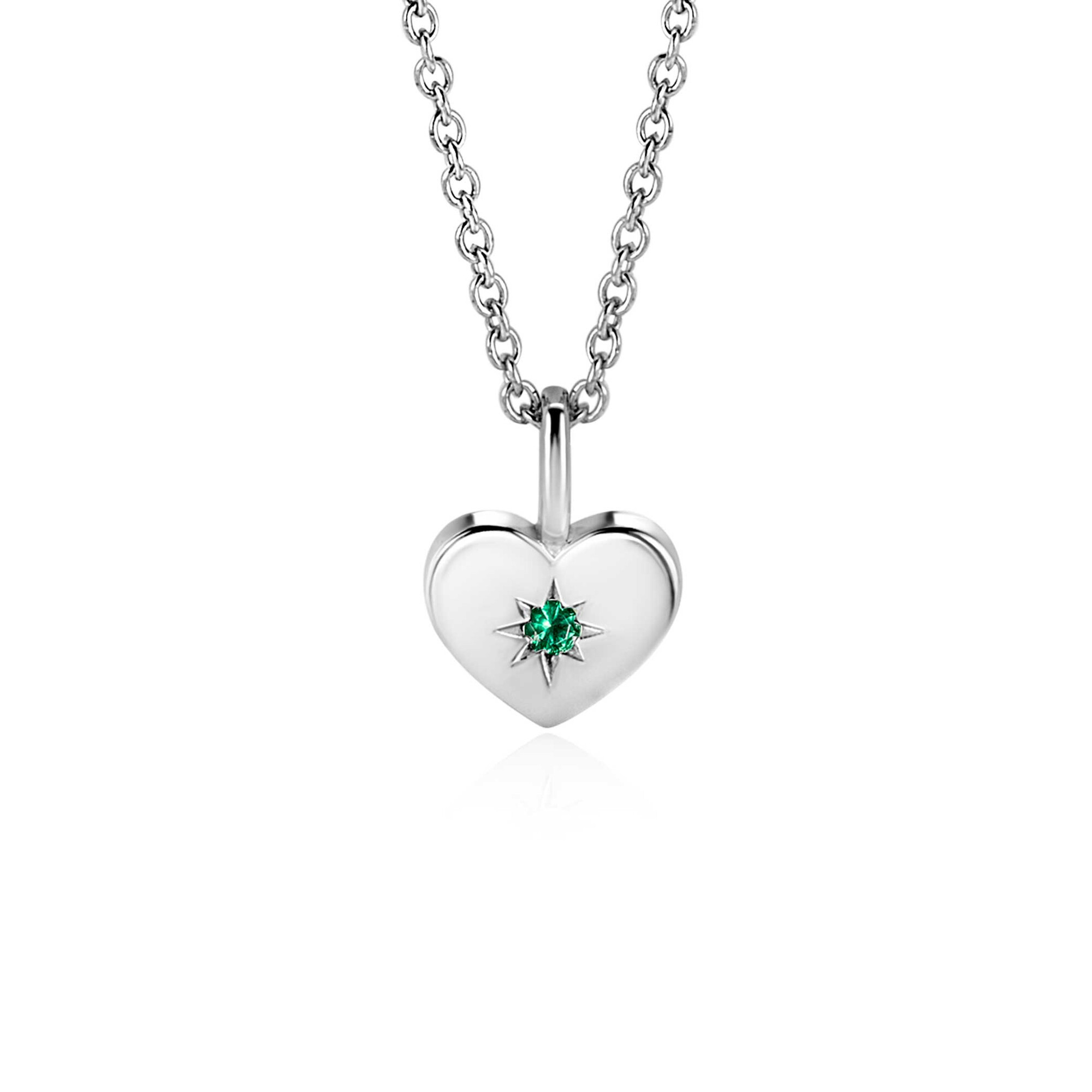 MAY Pendant 12mm Sterling Silver Heart Birthstone Green Emerald Zirconia (excl. necklace)
