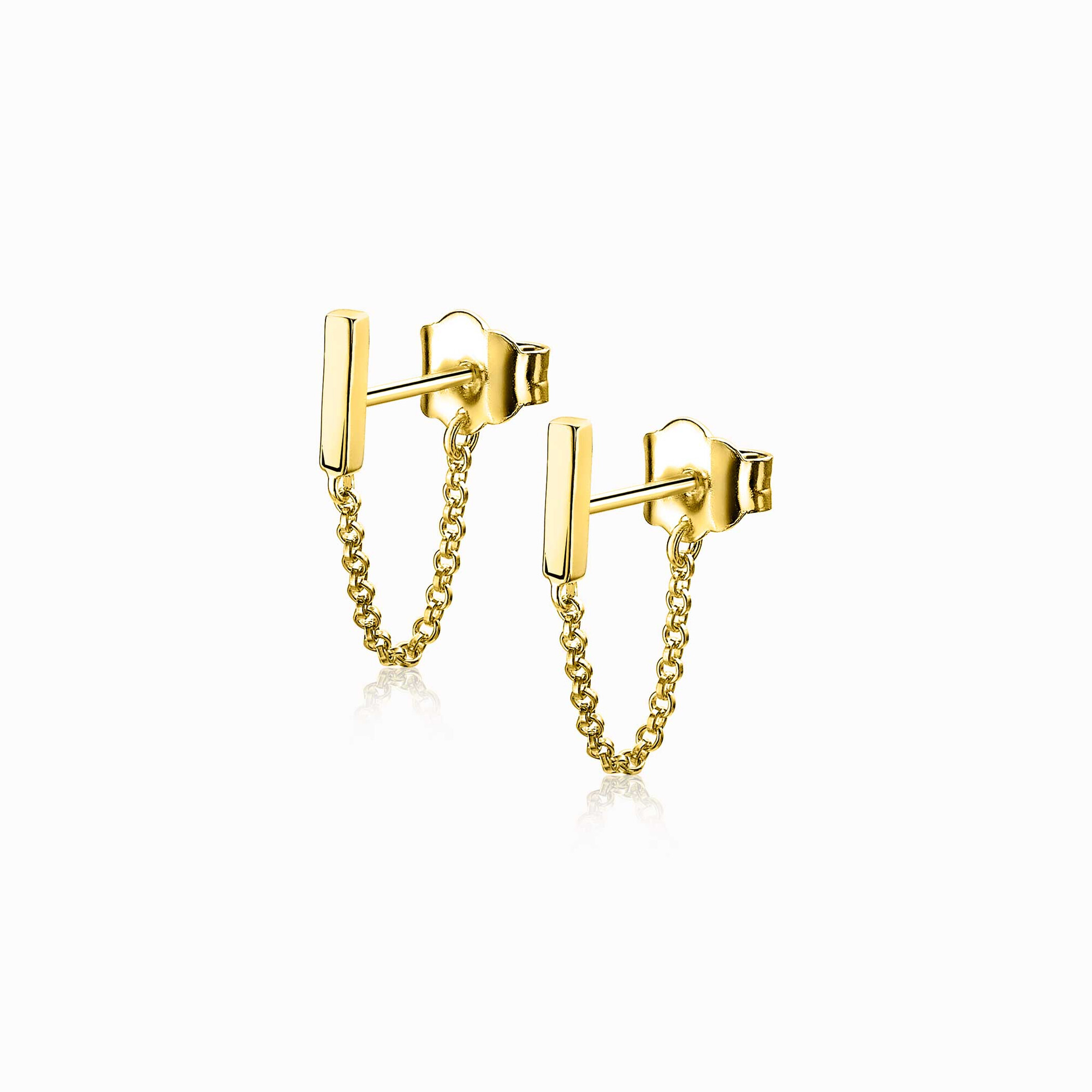 ZINZI Gold Plated Sterling Silver Stud Earrings Bar with Chain ZIO1688G