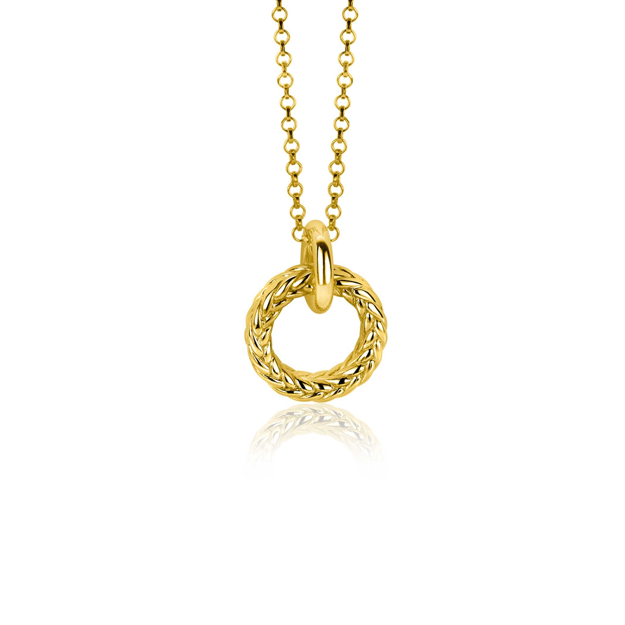 19mm ZINZI Gold Plated Sterling Silver Pendant Round with Rope Effect ZIH2246G (excl. necklace)