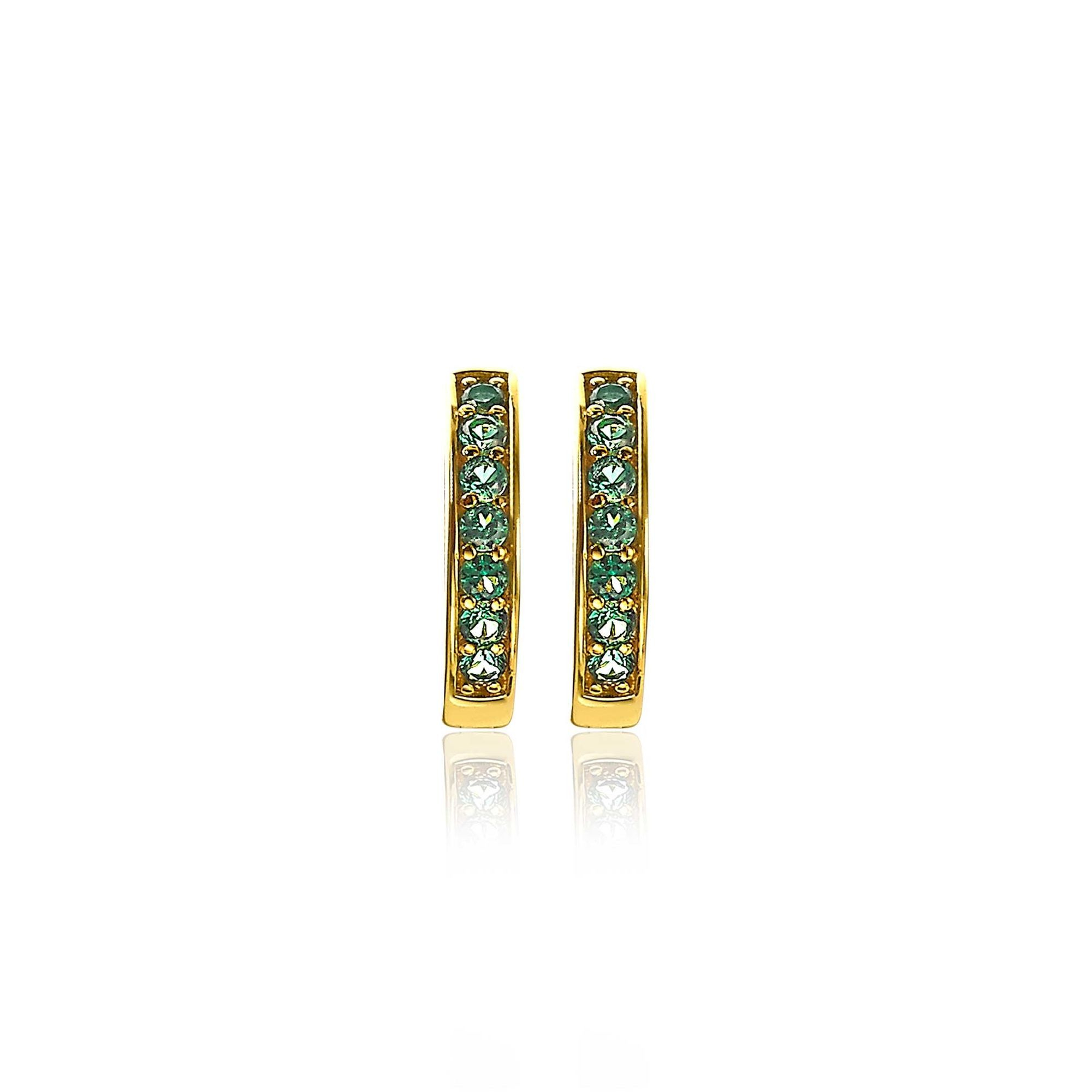 15mm ZINZI Gold Plated Sterling Silver Hoop Earrings Green Zirconias width 3mm ZIO191GG
