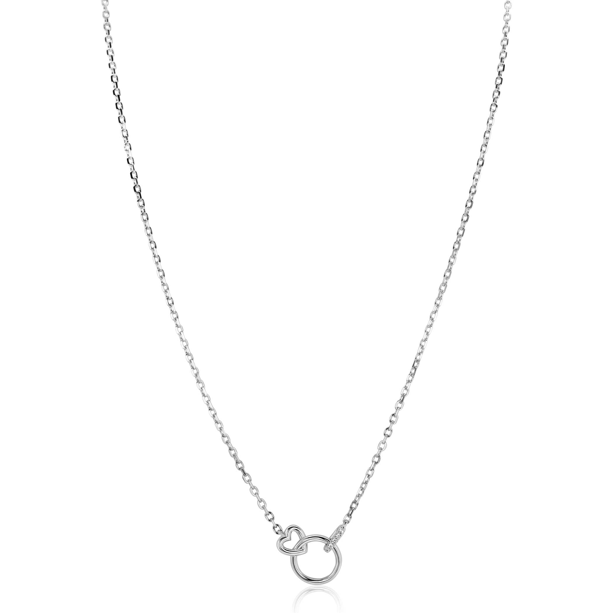 ZINZI zlv. collier verbonden rond/hart/oog met zirc.