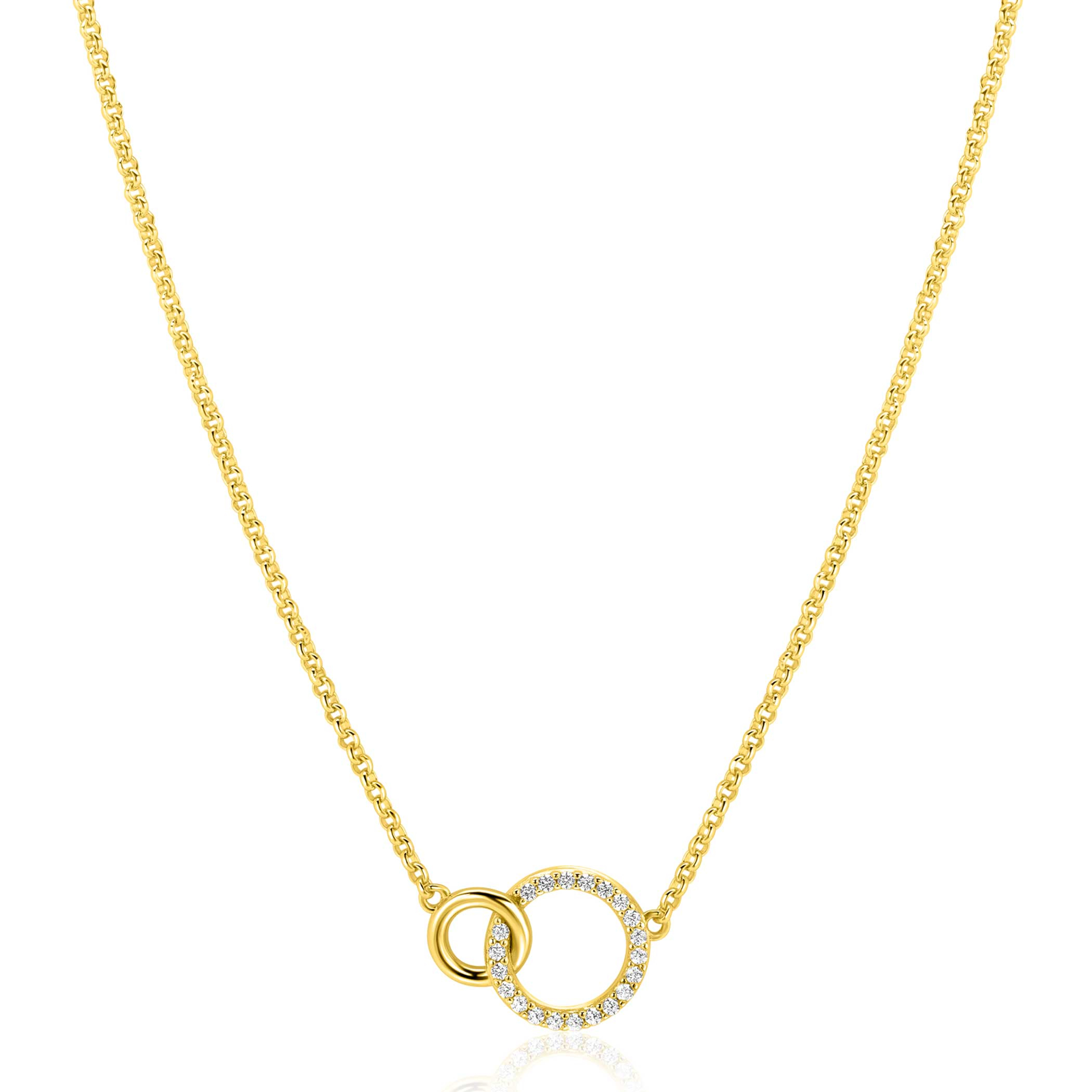 ZINZI Sterling Silver Gold Plated Necklace with 2 Connected Circles and White Zirconias ZIC1782Y