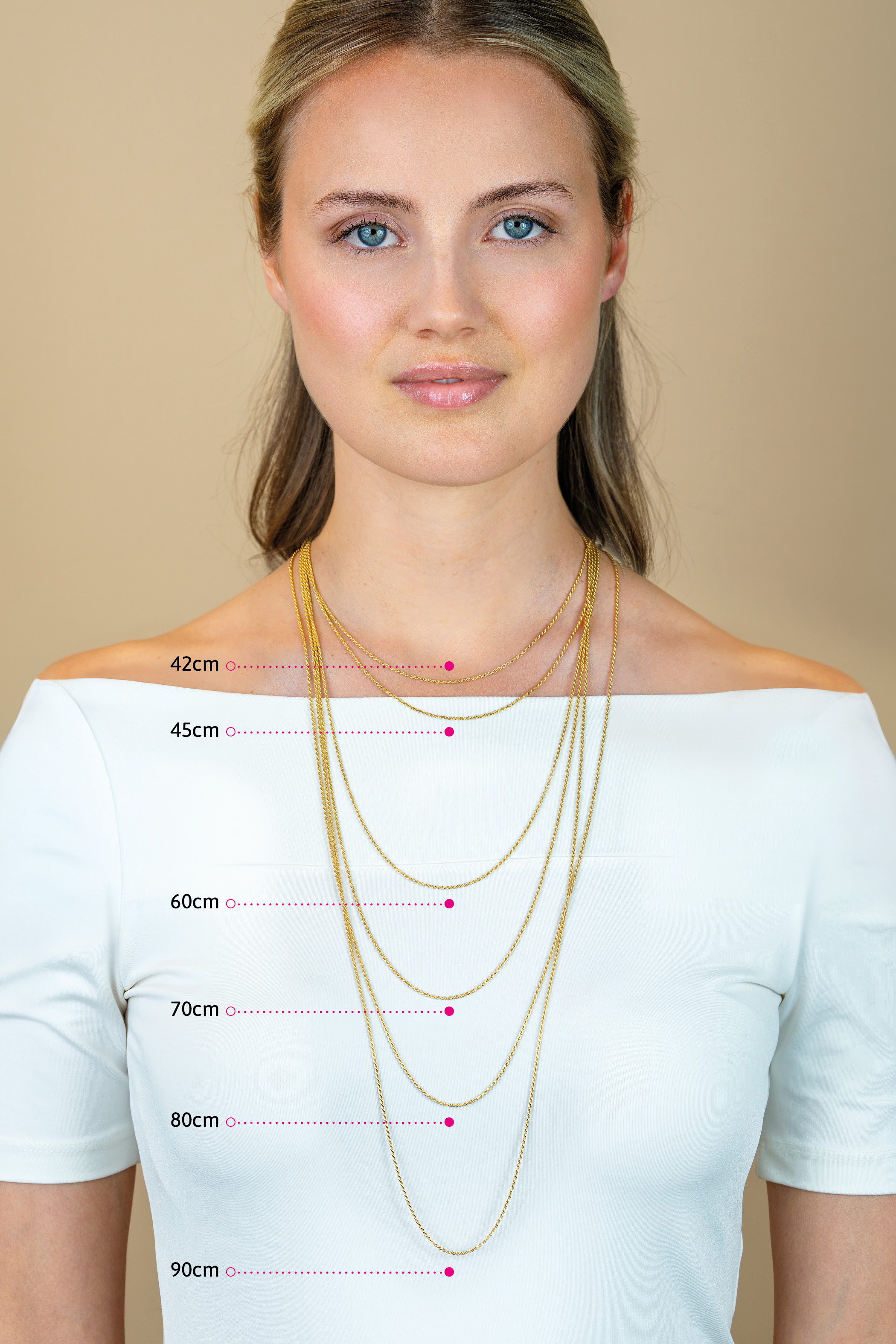 42cm ZINZI Gold Plated Sterling Silver Wheat Chain Necklace ZILC-P42G