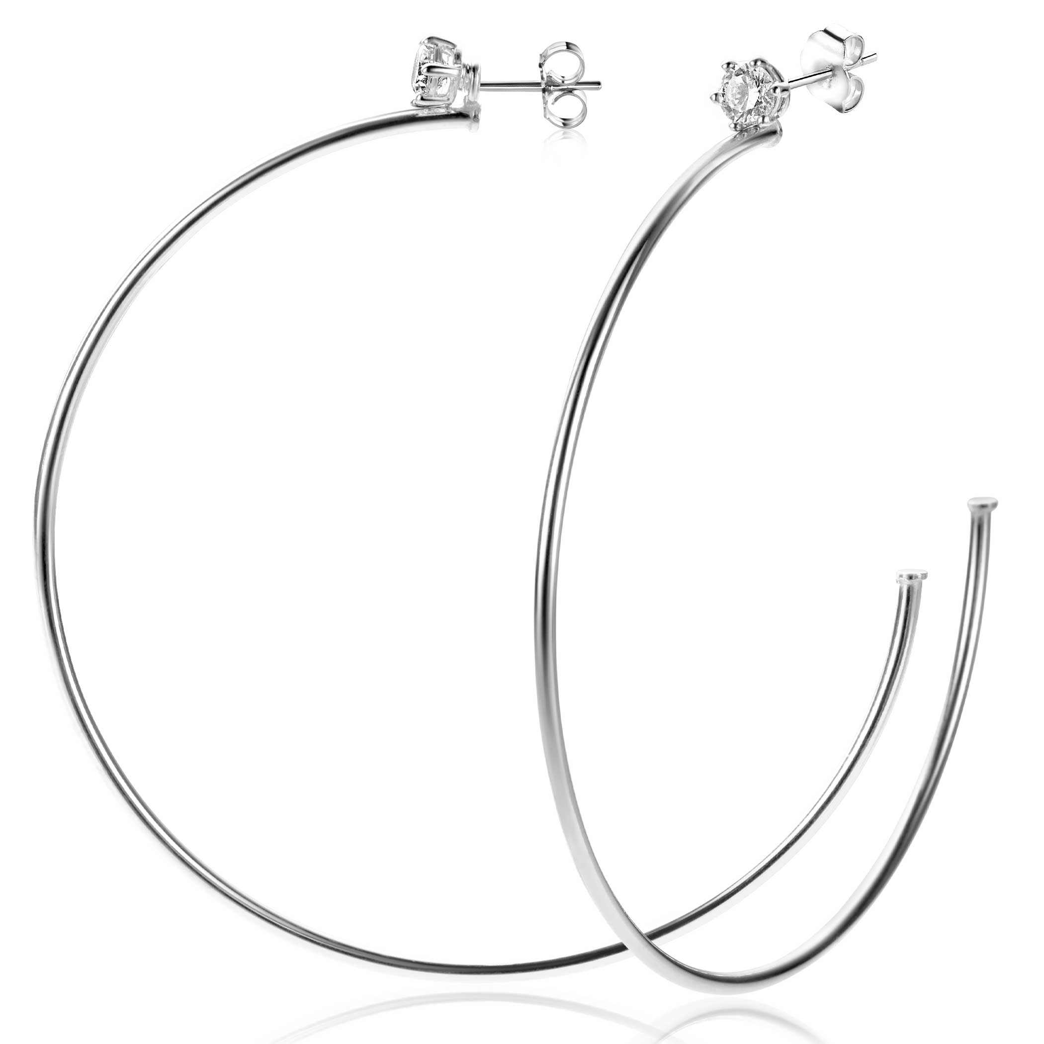 55mm ZINZI silver stud earrings with 5mm white zirconia and half hoop design, 55mm in size with 1.5mm tube thickness ZIO2574
