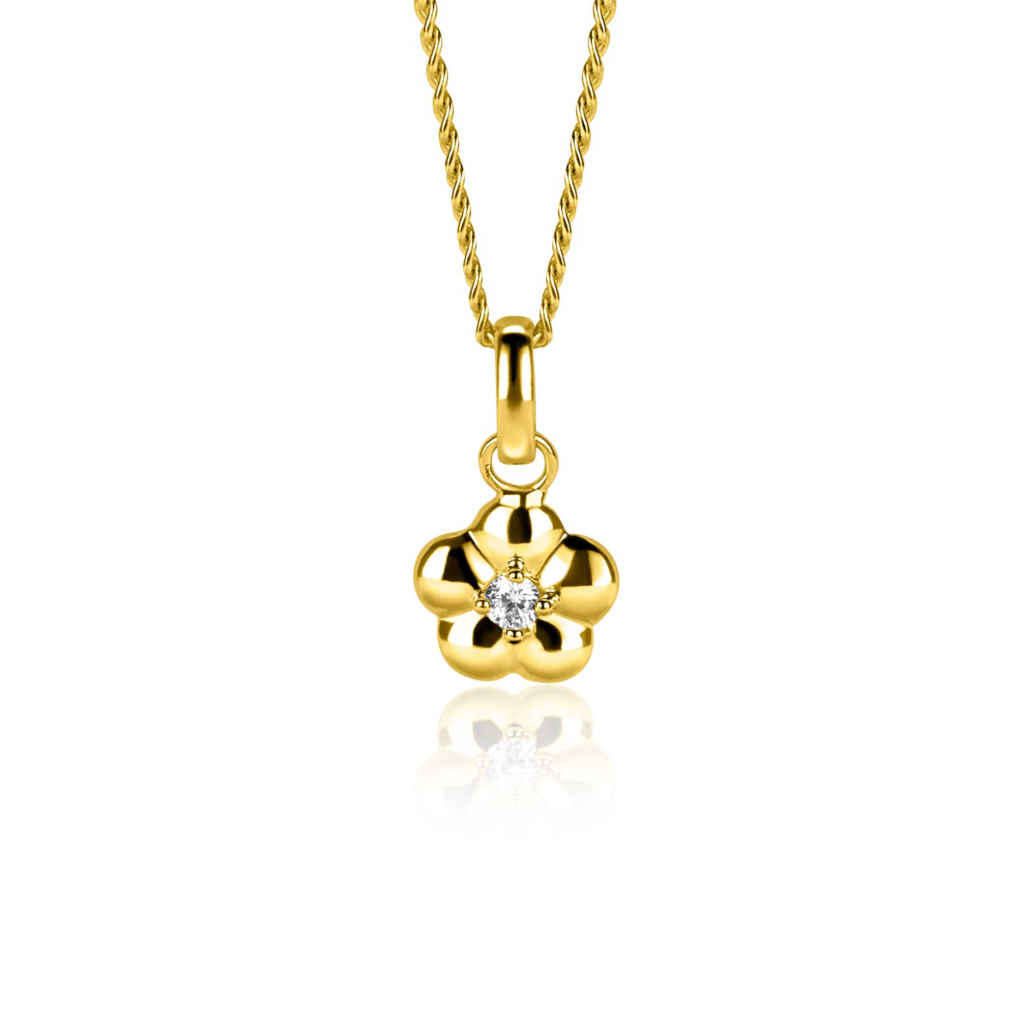 16mm ZINZI gold plated silver flower pendant, set with white zirconia ZIH2620 (without necklace)