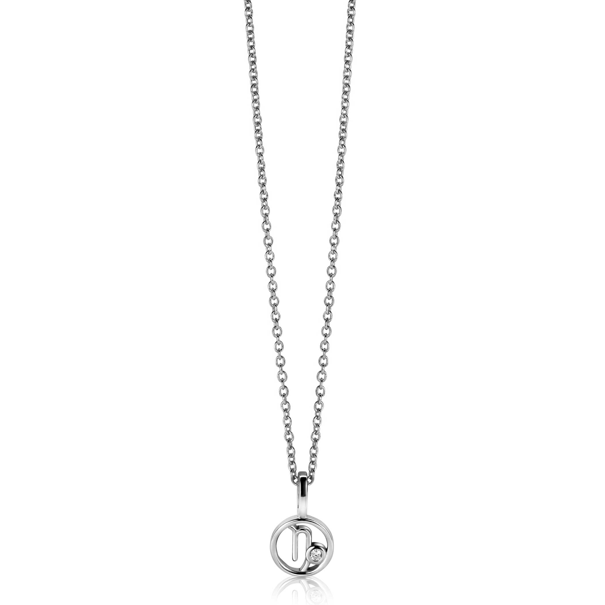 9mm ZINZI silver Capricorn zodiac sign pendant set with white zirconias ZIH-STE (without necklace)