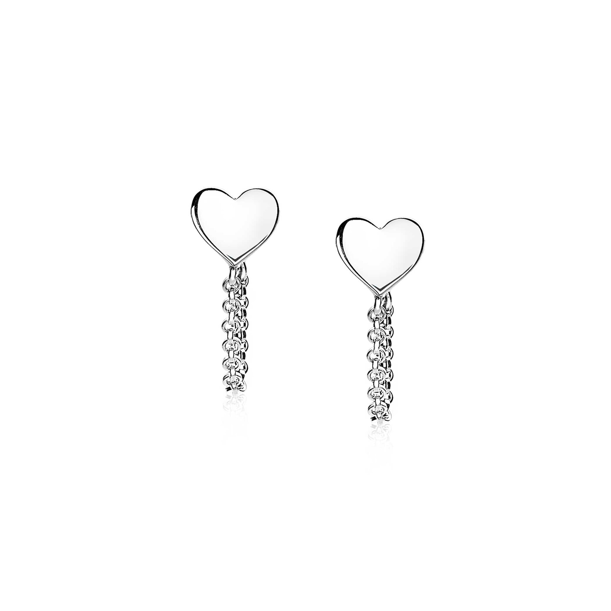 ZINZI Sterling Silver Stud Earrings Heart with Chain ZIO1686