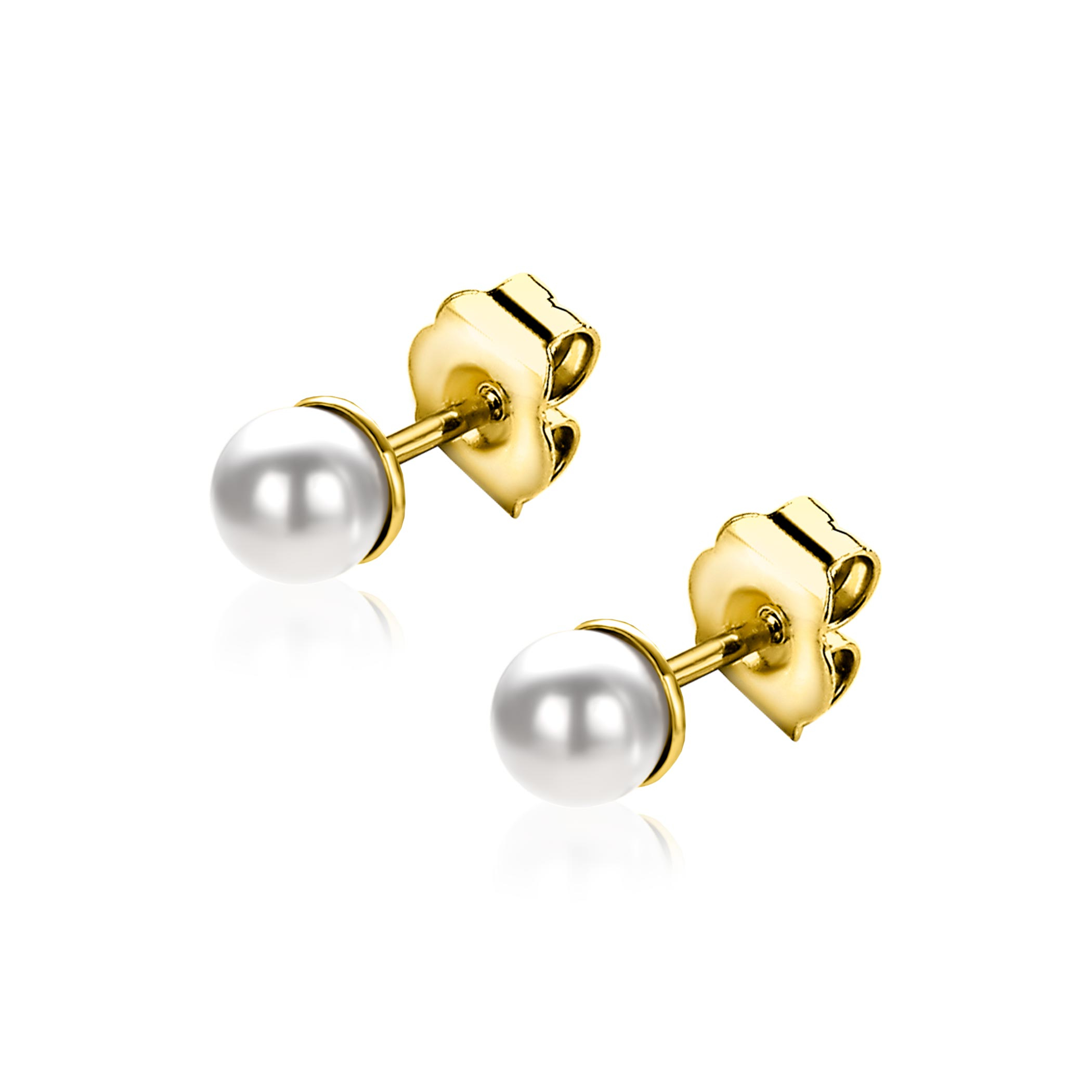 4mm ZINZI Gold plated Sterling Silver Stud Earrings with White Pearl ZIO1318Y