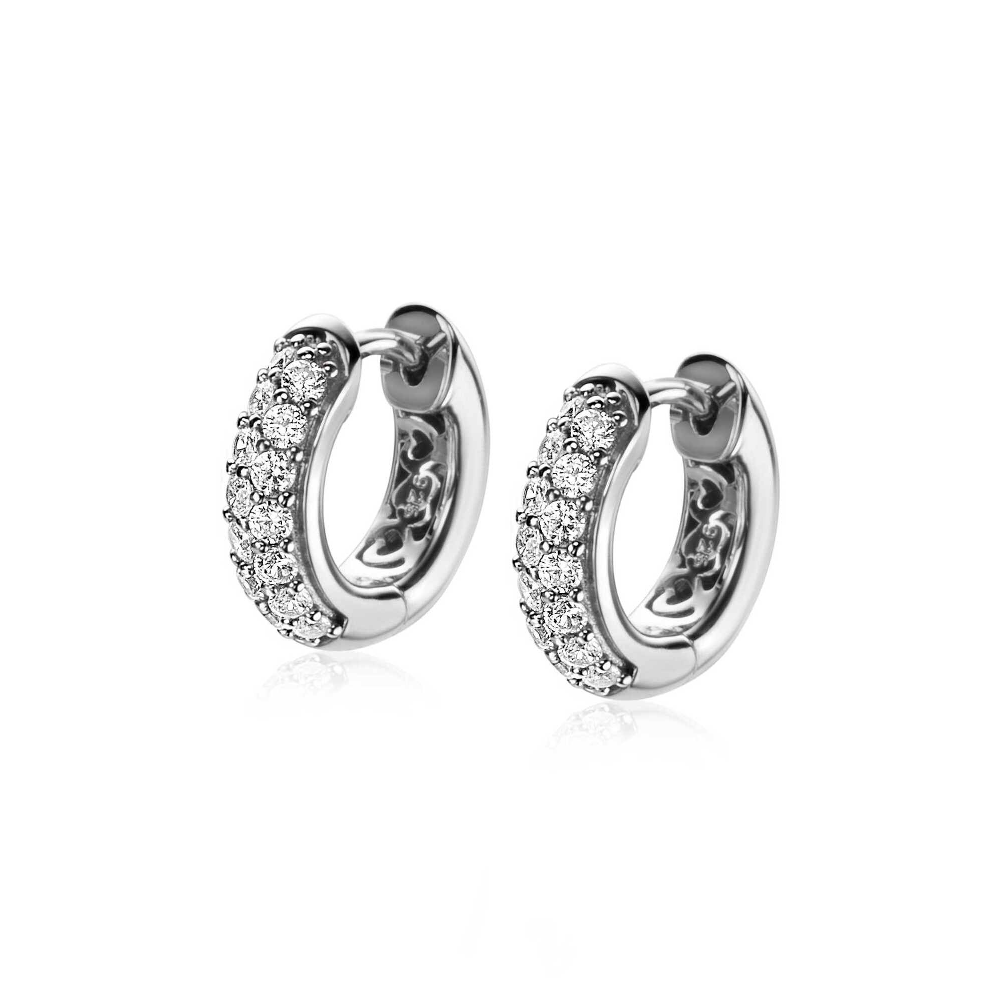14mm ZINZI Sterling Silver Hoop Earrings White Zirconias 14x4mm ZIO2317