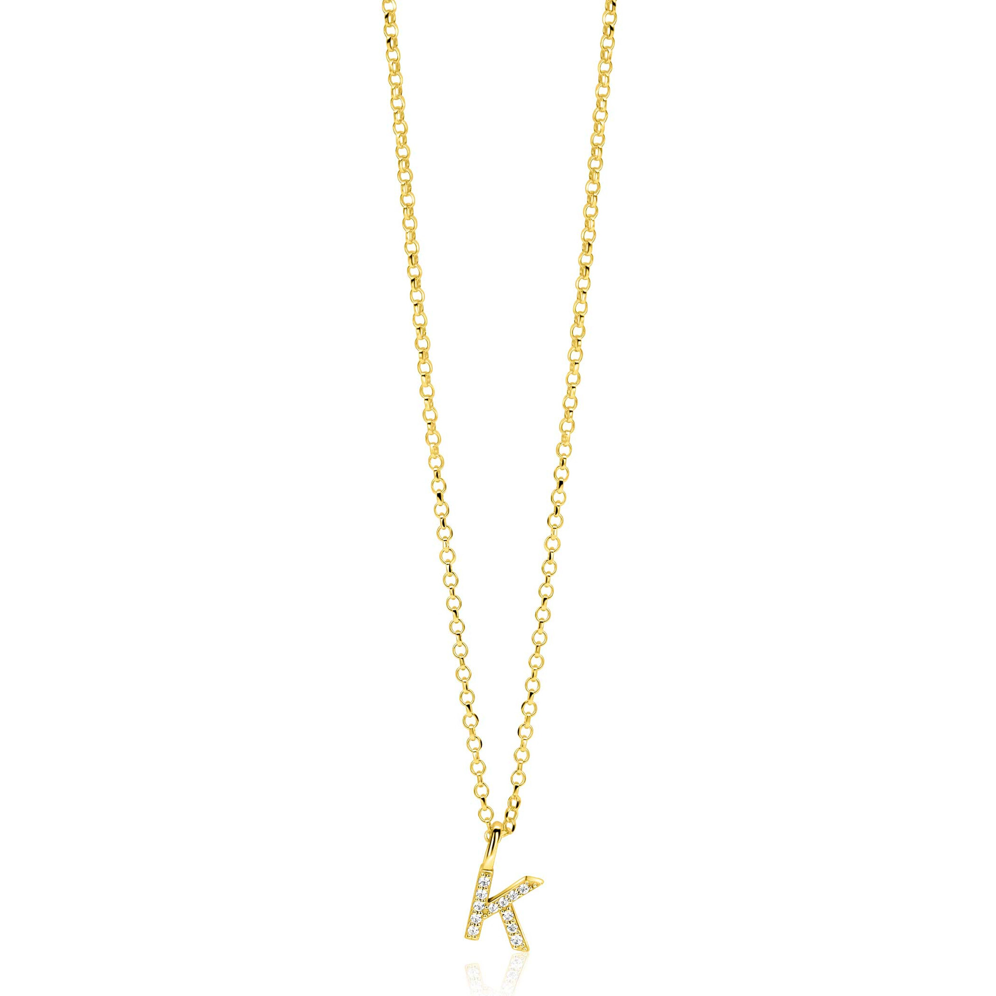 ZINZI zlv. hanger gg.verg.letter K bezet met zirconia's