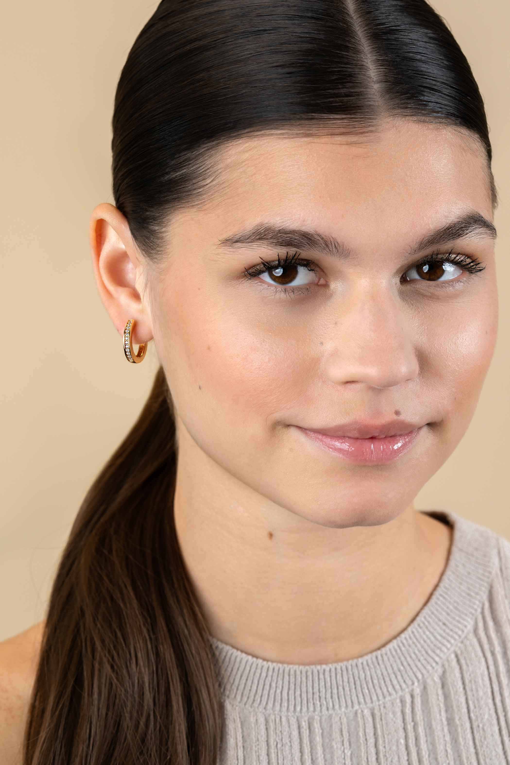 20mm ZINZI Gold Plated Sterling Silver Hoop Earrings White Zirconias width 3mm ZIO190Y