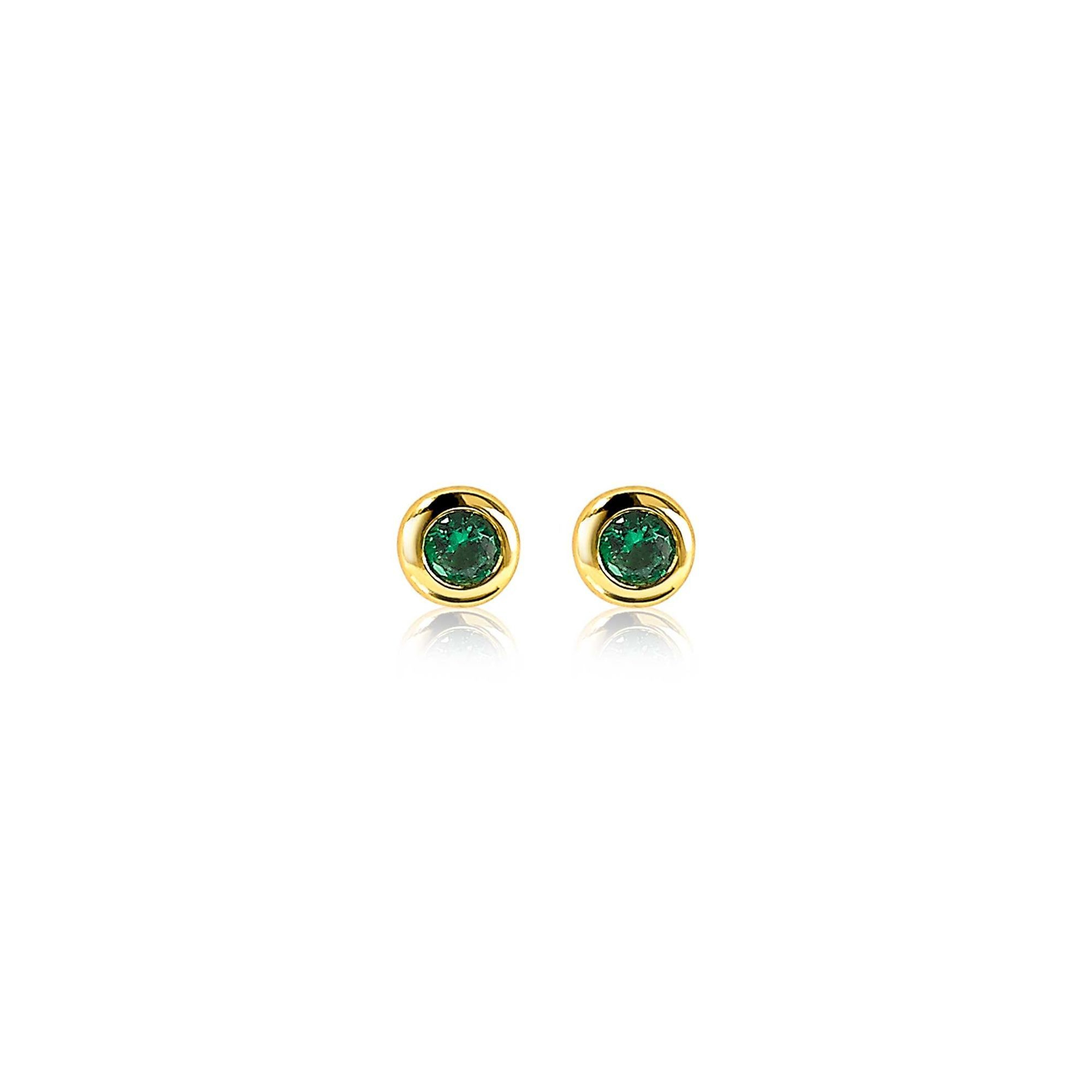 4mm ZINZI Gold Plated Sterling Silver Stud Earrings Round Green Color Stone ZIO1177GG