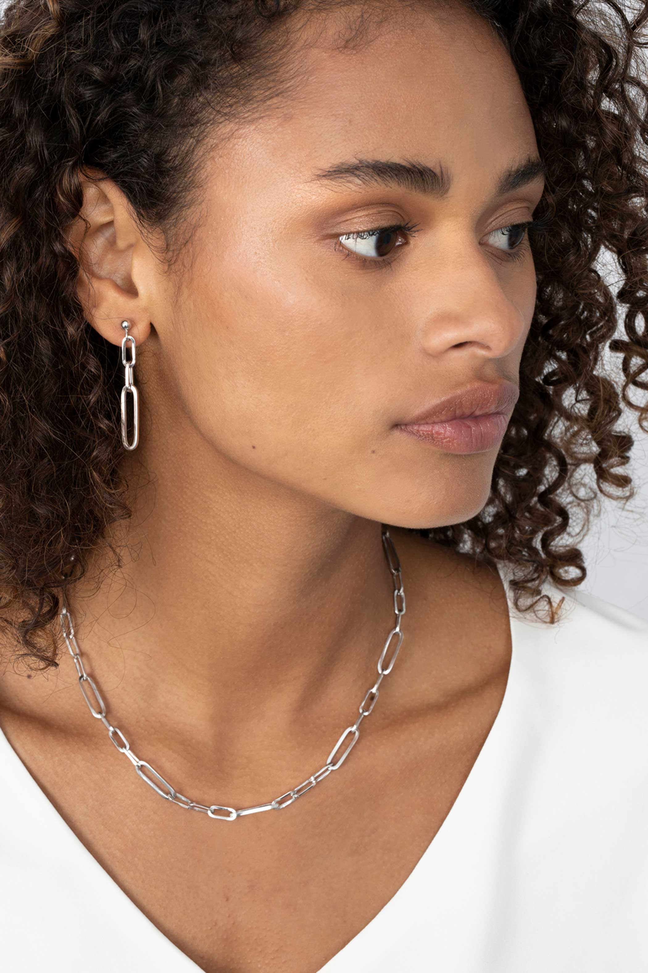 45mm ZINZI Sterling Silver Drop Earrings Oval ''Closed Forever'' Chain ZIO1990