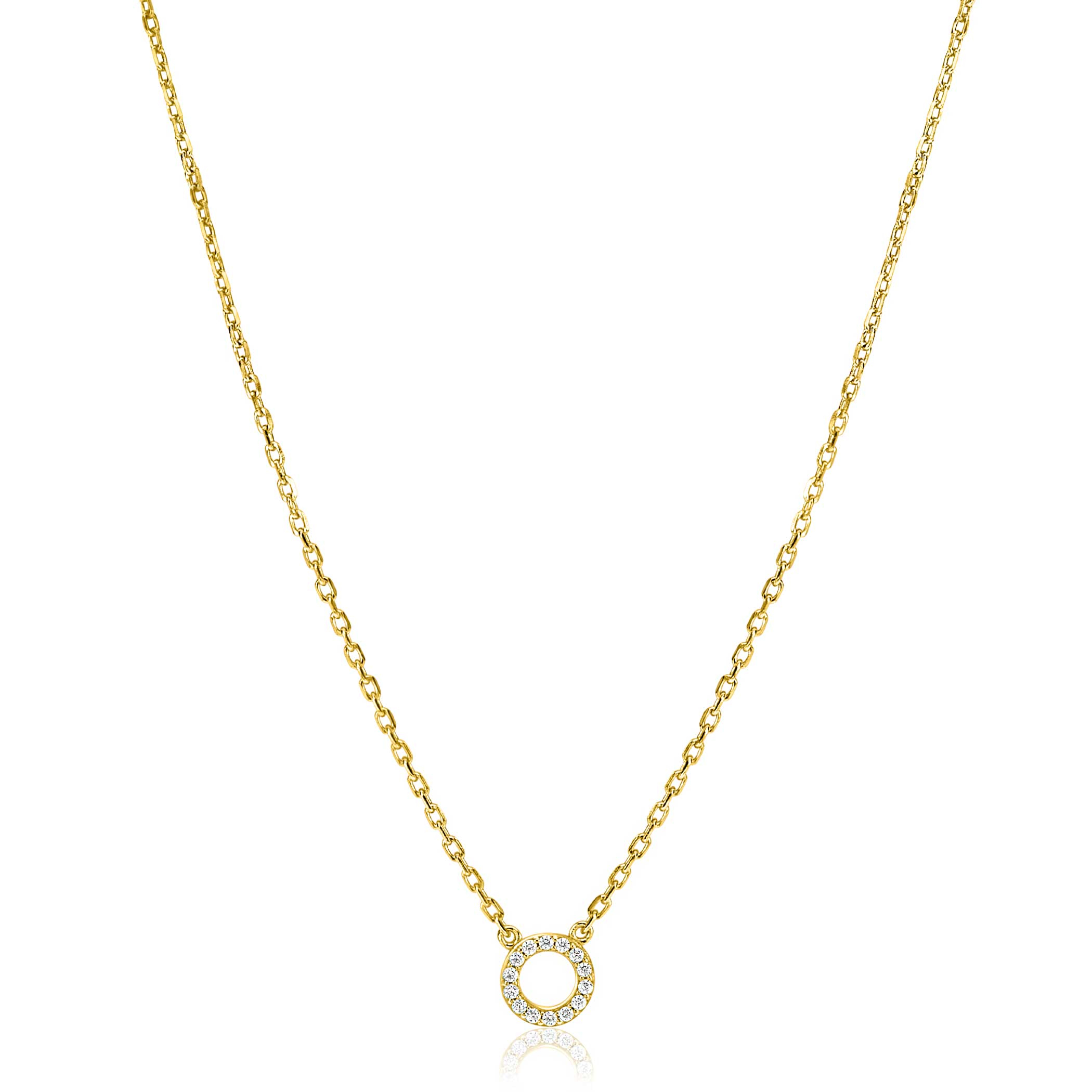 ZINZI Gold Plated Sterling Silver Necklace with Open Circle (7,5mm) Set with White Zirconias 40-45cm ZIC2550Y