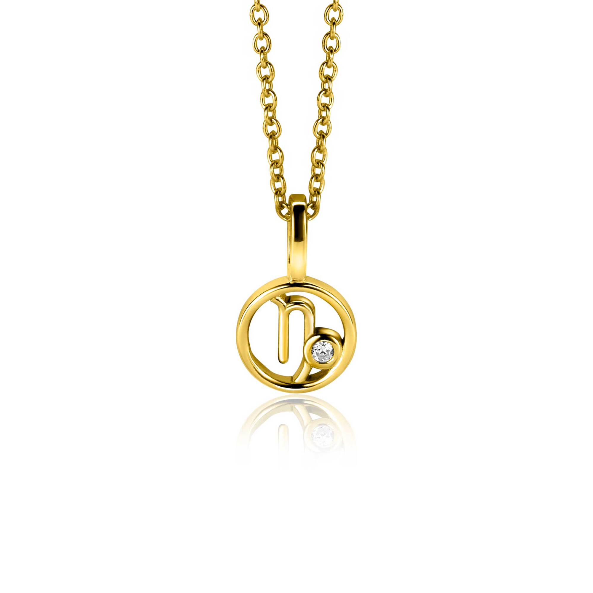9mm ZINZI gold plated silver Capricorn zodiac sign pendant set with white zirconias ZIHY-STE (without necklace)
