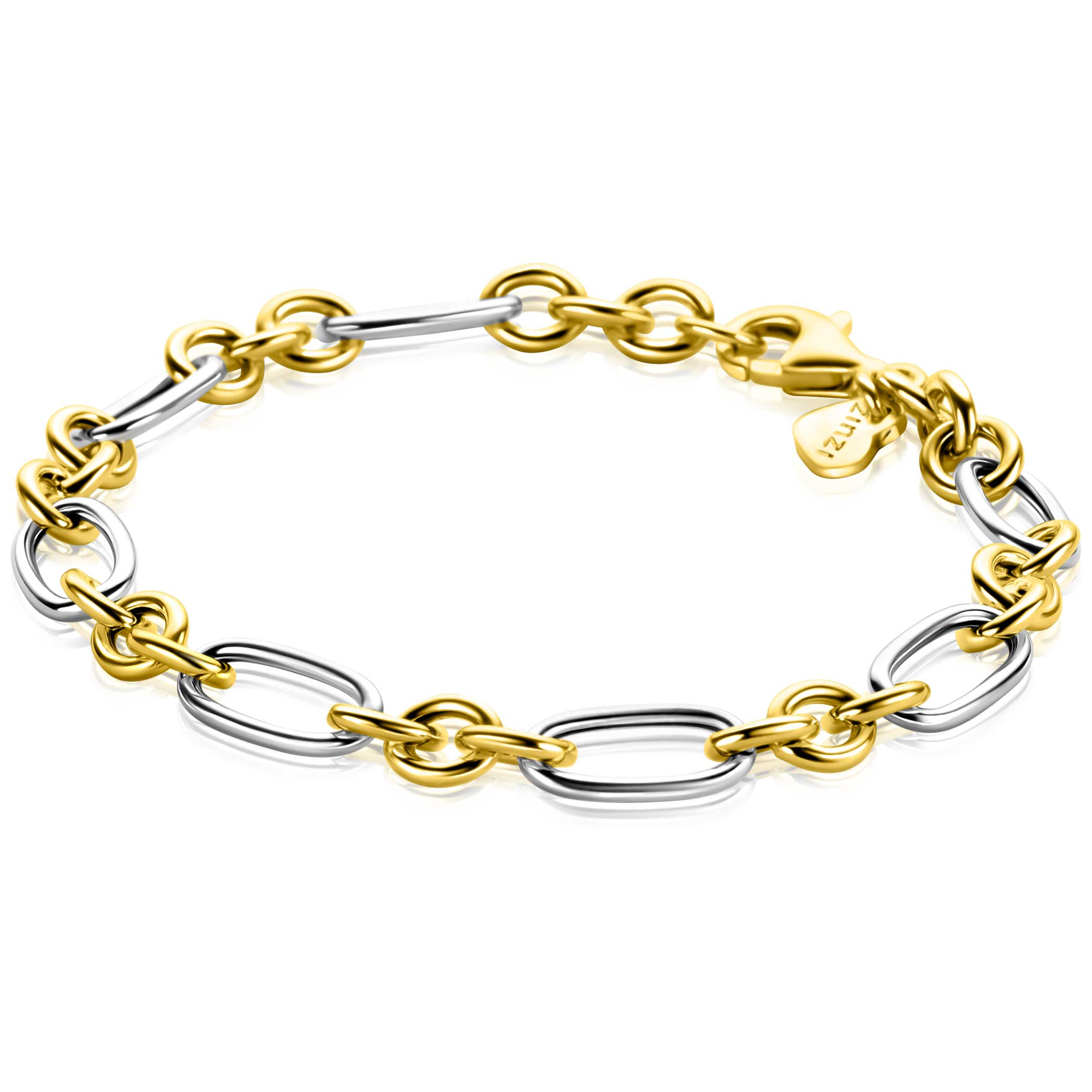 ZINZI bicolor link bracelet 7mm wide with rolo and oval links 19.5cm ZIA2667
