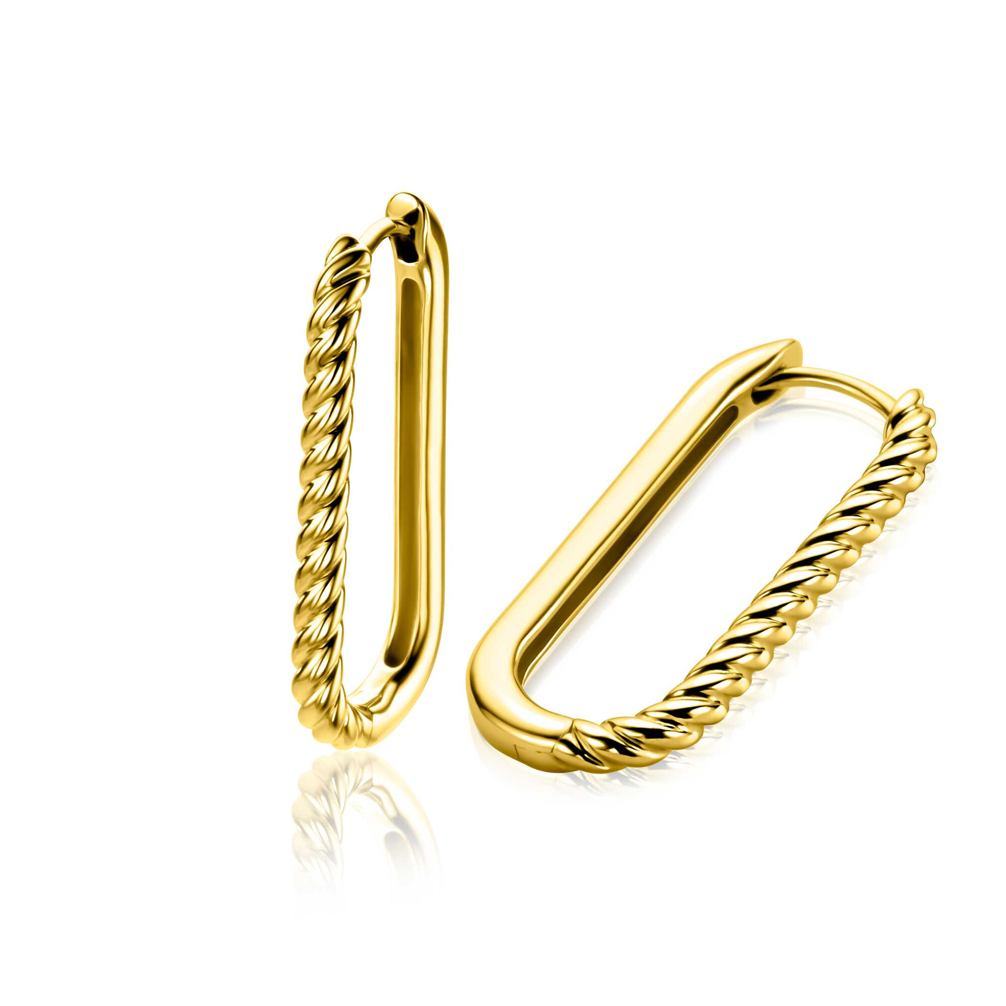 28mm ZINZI gold plated silver hoop earrings in oval shape with twisted tube and luxury clasp ZIO2693G