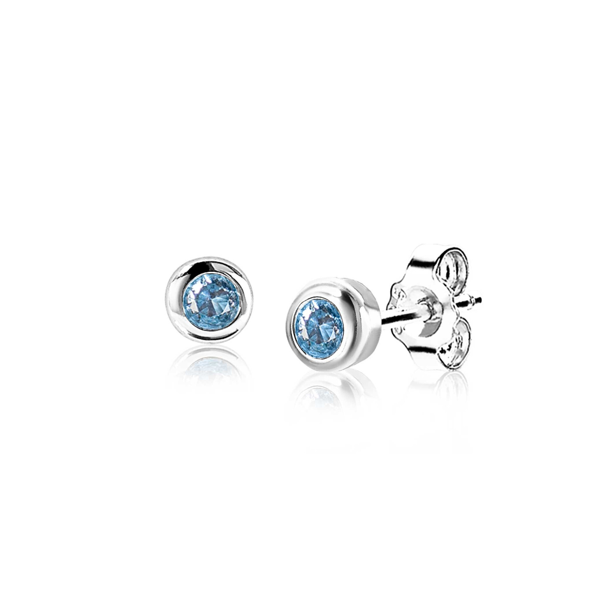 DECEMBER Stud Earrings 4mm Sterling Silver with Birthstone Blue Topaz Zirconia