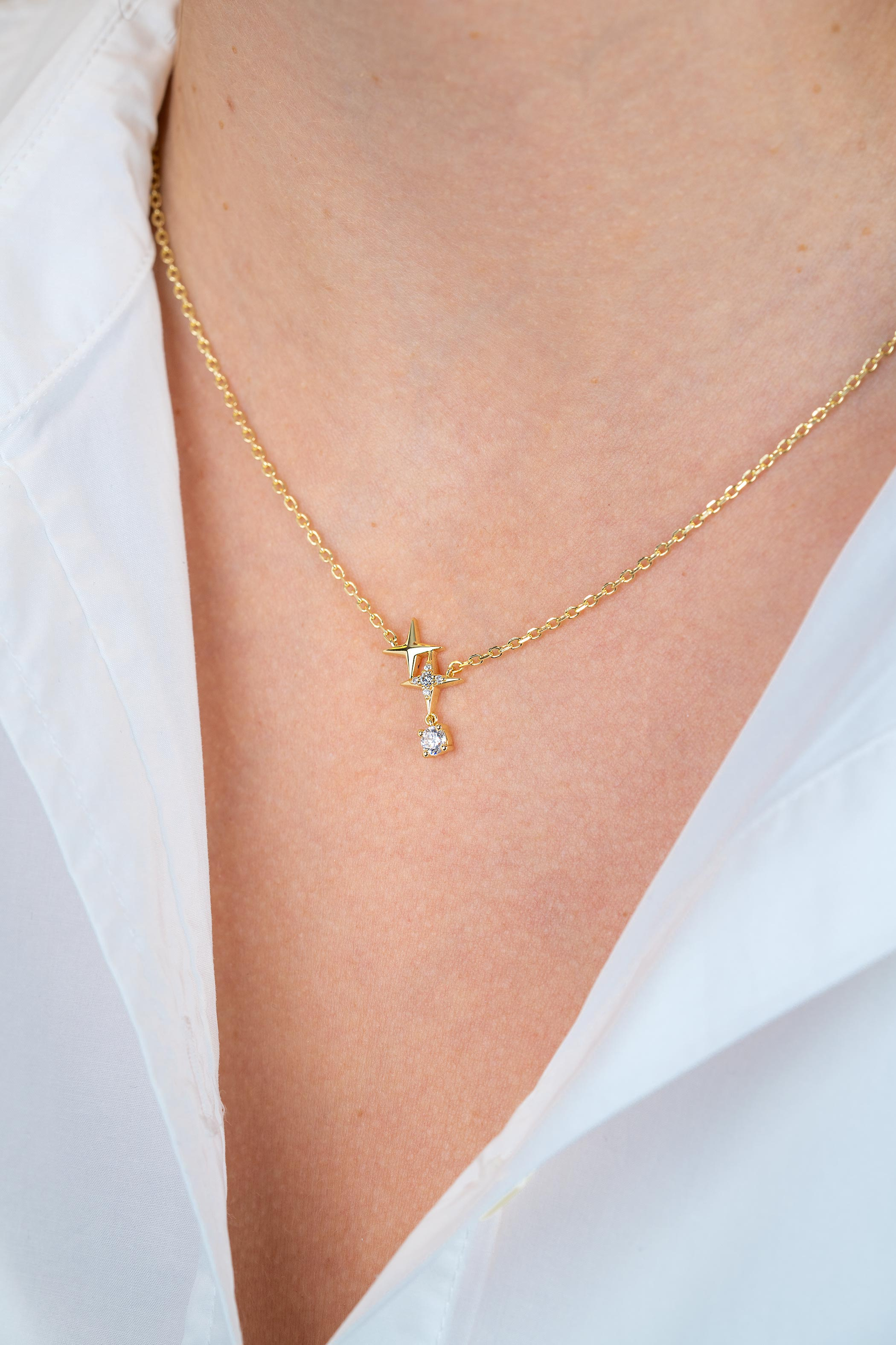 ZINZI zlv. gg.verg. collier 2 sterren en ziconia's