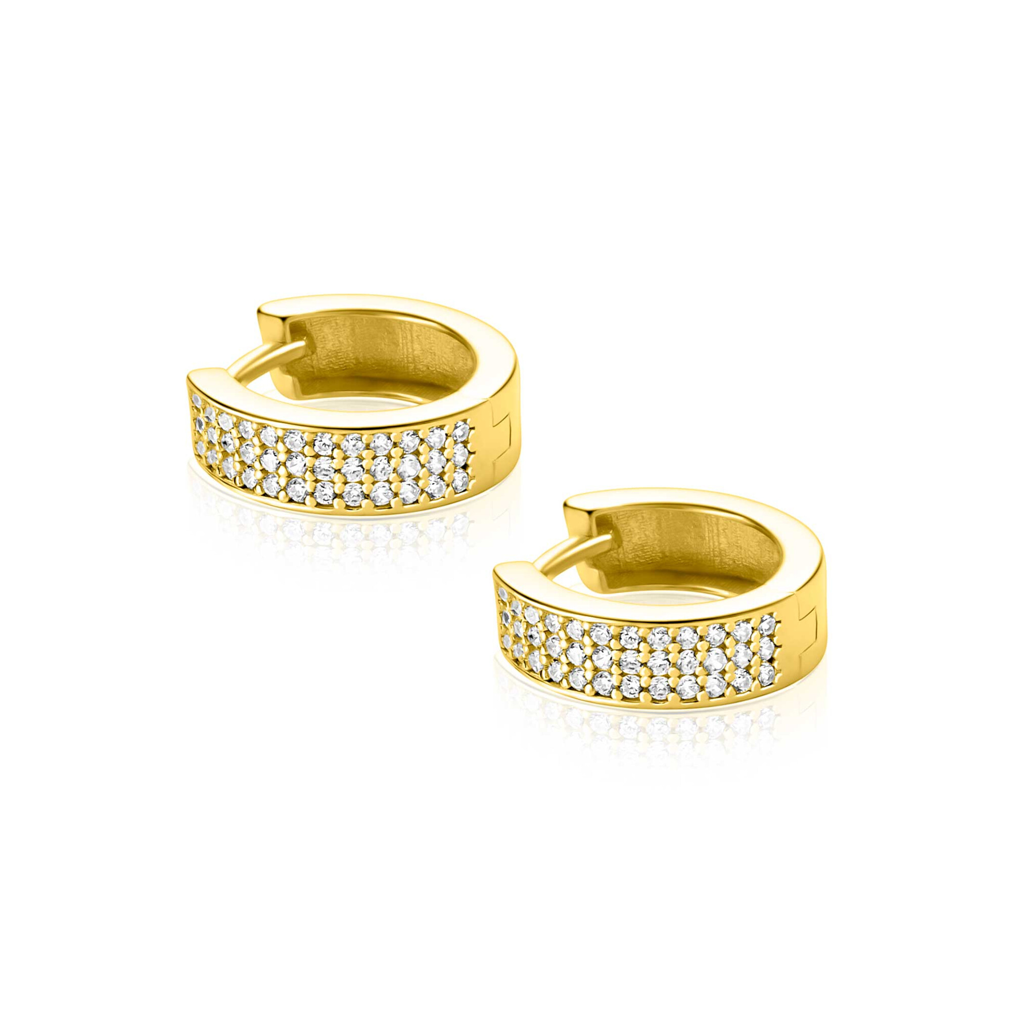 ZINZI zlv. oorringen gg.verg.3 rijen zirconia's 13x4.5