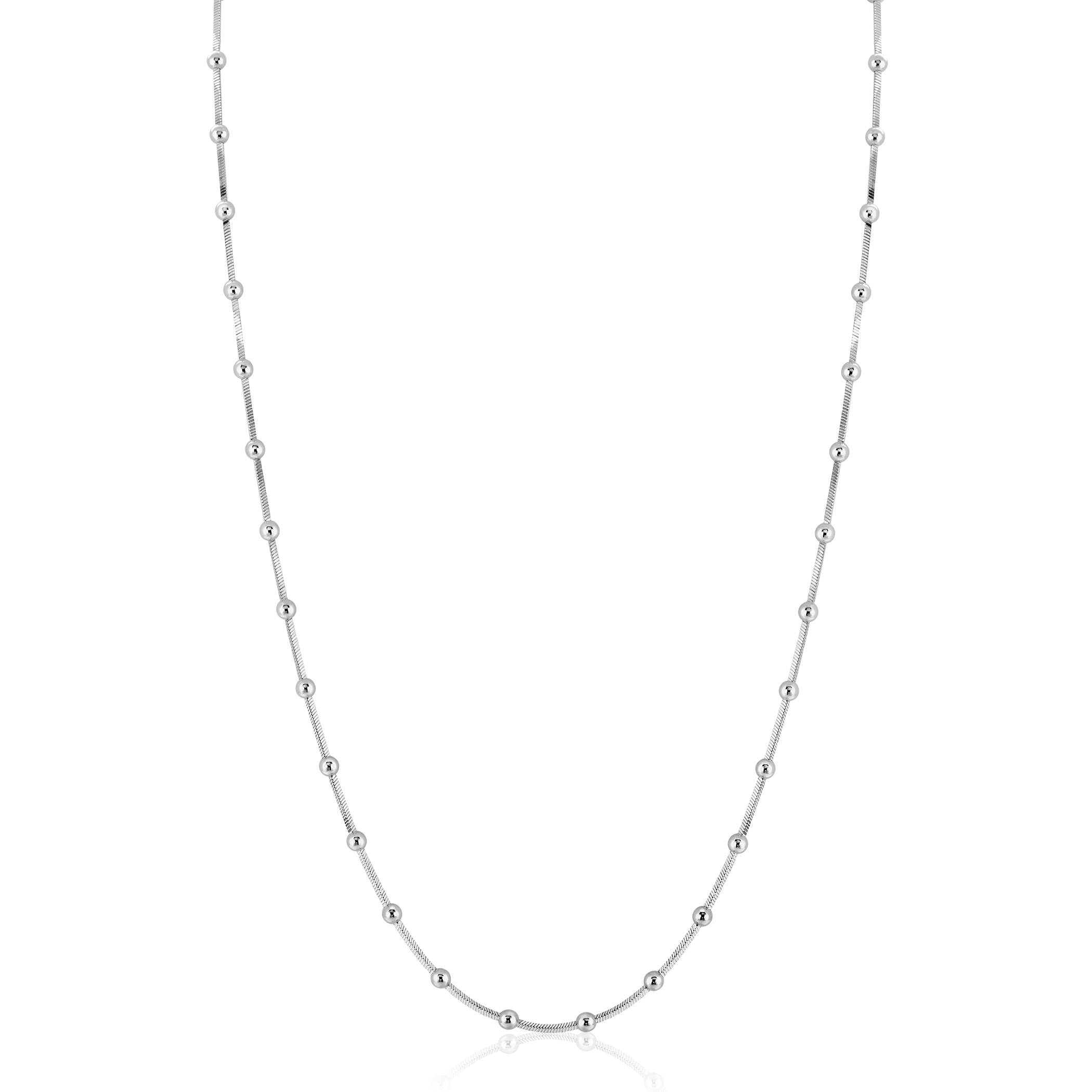 ZINZI Sterling Silver Snake Chain Necklace with Square Cut Chains and 40 Refined Shiny Beads (2,5mm width) 43-45cm ZIC2471