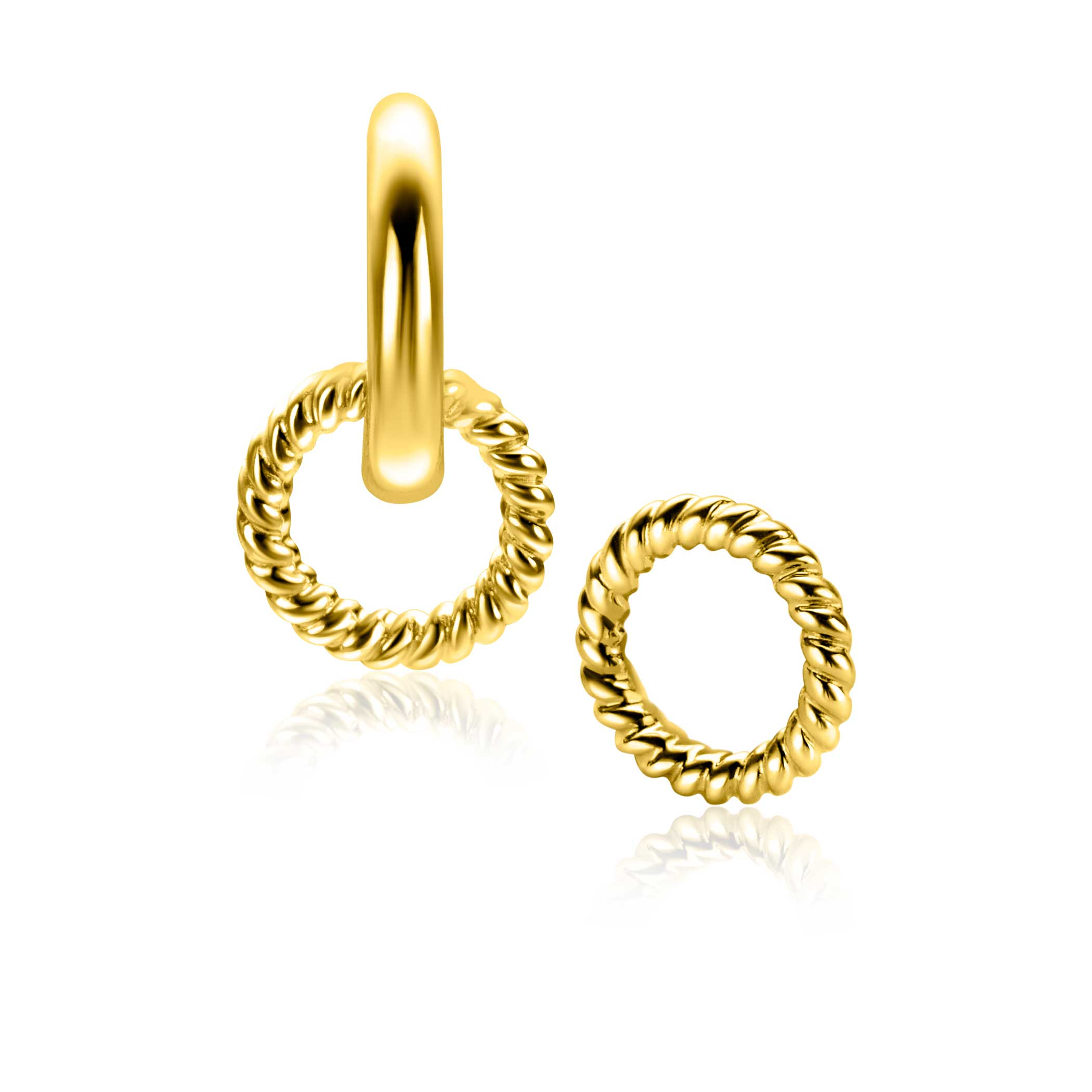 9.5mm ZINZI gold plated silver charm earrings round shape with rope effect ZICH2594G (without hoops earrings)
