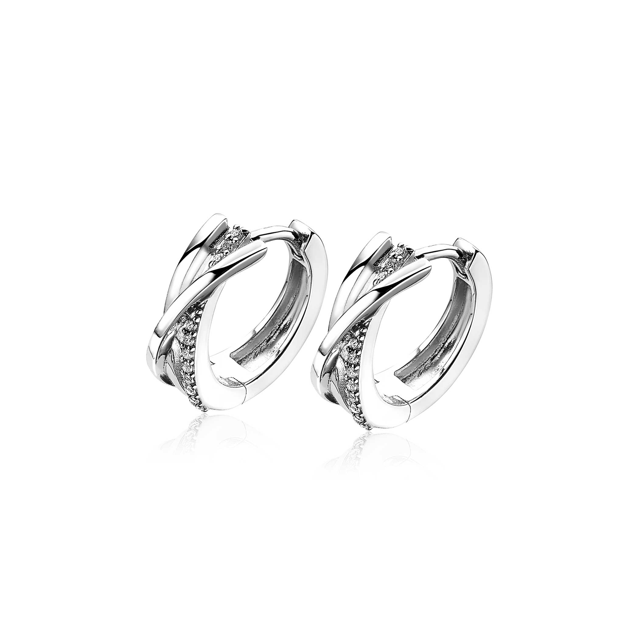 16mm ZINZI Sterling Silver Crossover Hoop Earrings White 16x5,5mm ZIO1774