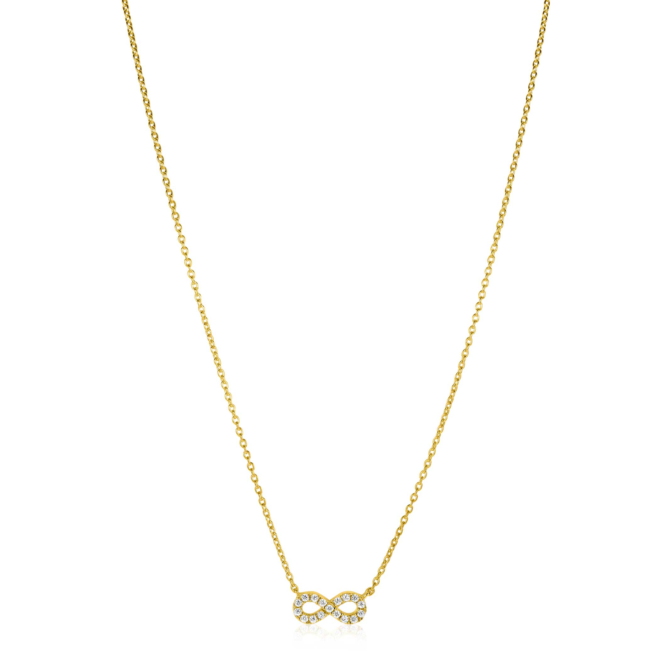ZINZI gold plated silver necklace with Infinity sign fully set with white zirconia 42-45cm ZIC2597Y