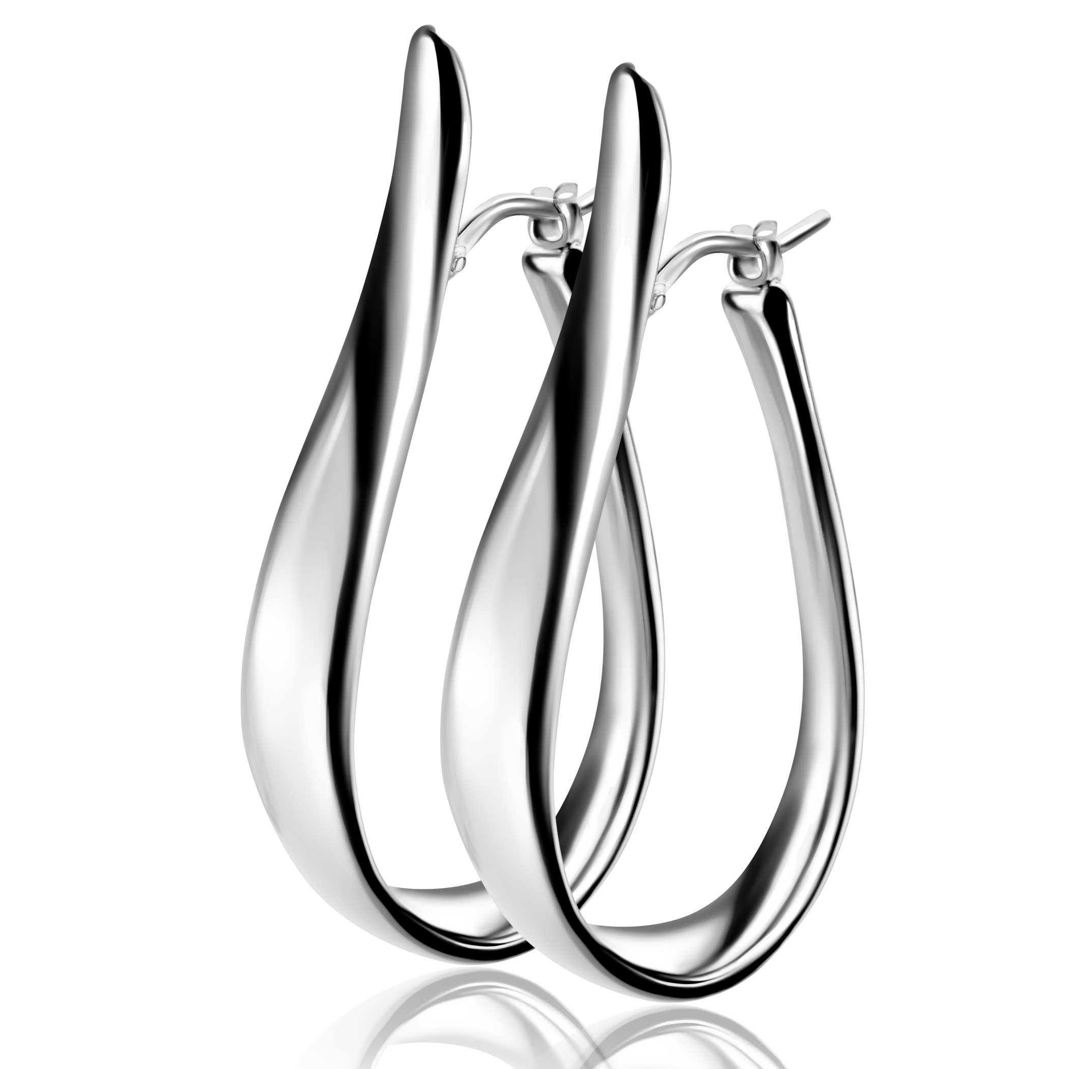 49mm ZINZI silver large hoop earrings in organic shape with a playful twist and convenient top closure ZIO2675