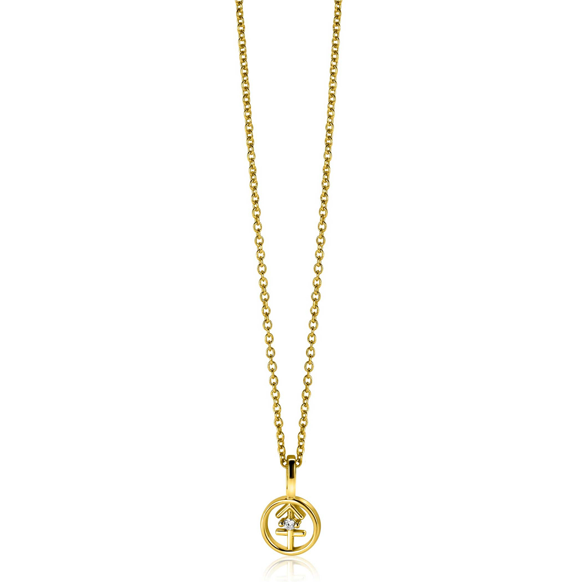 9mm ZINZI gold plated silver Sagittarius zodiac sign pendant set with white zirconias ZIHY-BOO (without necklace)