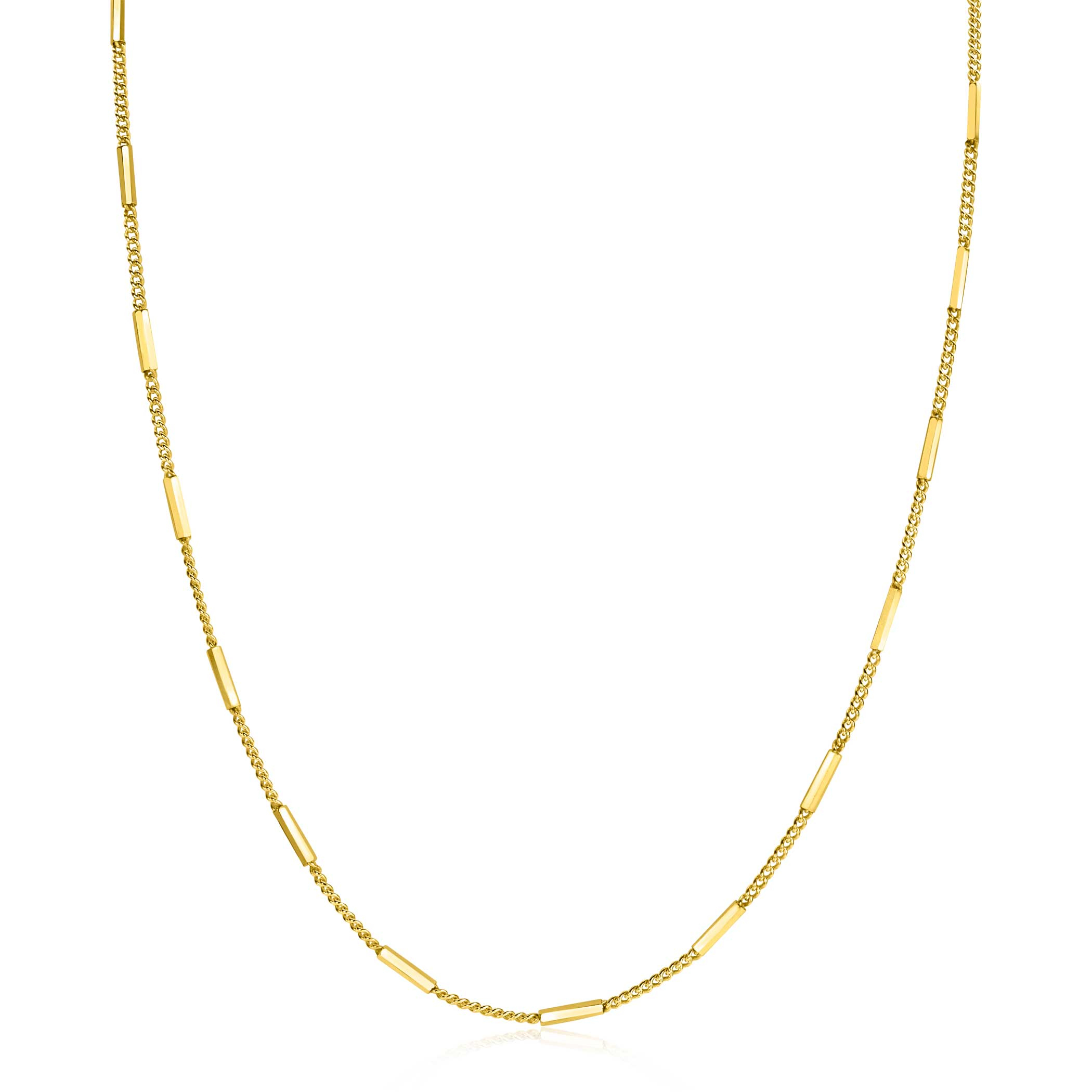 ZINZI Gold Plated Sterling Silver Curb Necklace 45cm with Bars 1.6mm width ZIC2366G