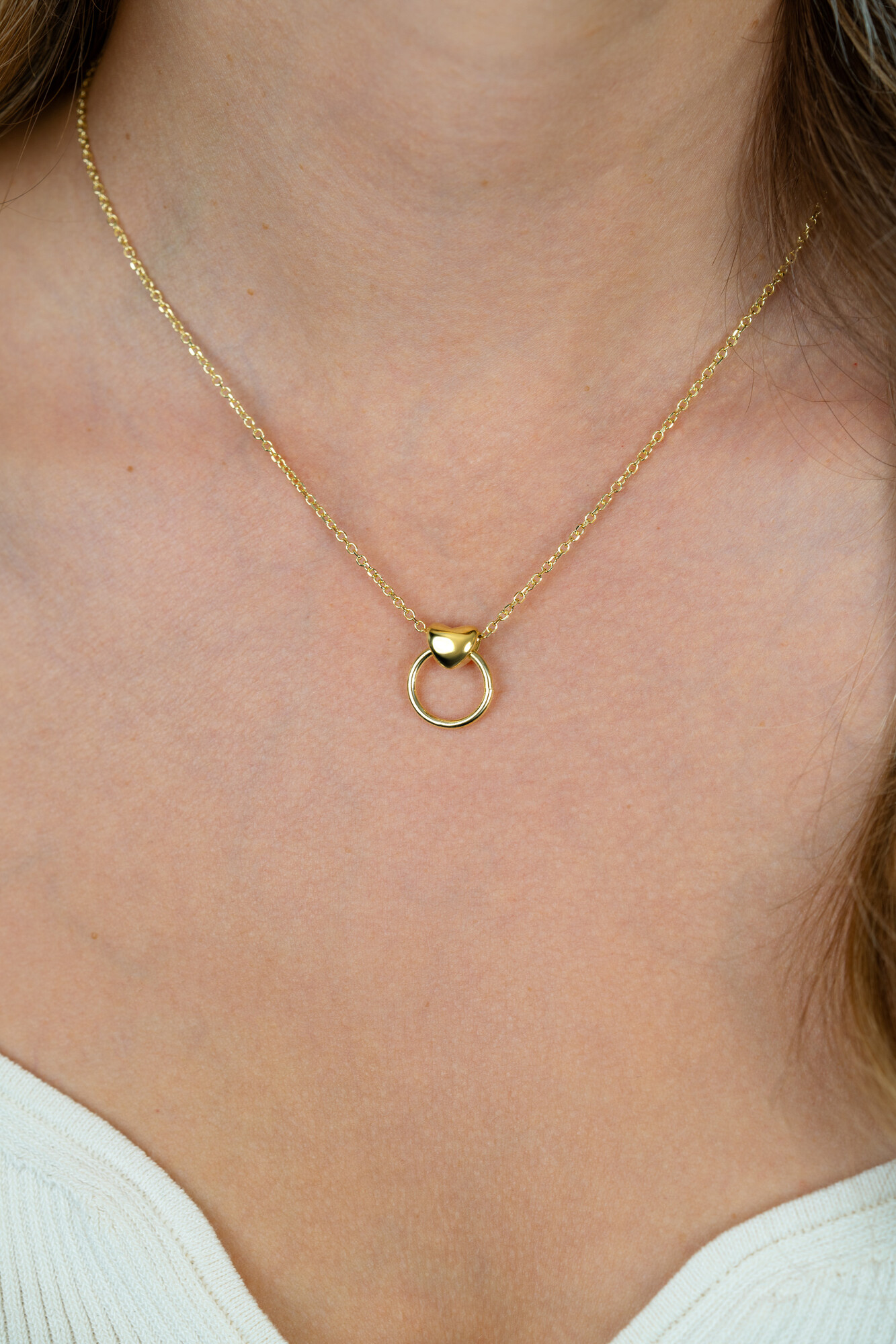 ZINZI zlv. collier gg.verg. hart en open ring 42/45cm