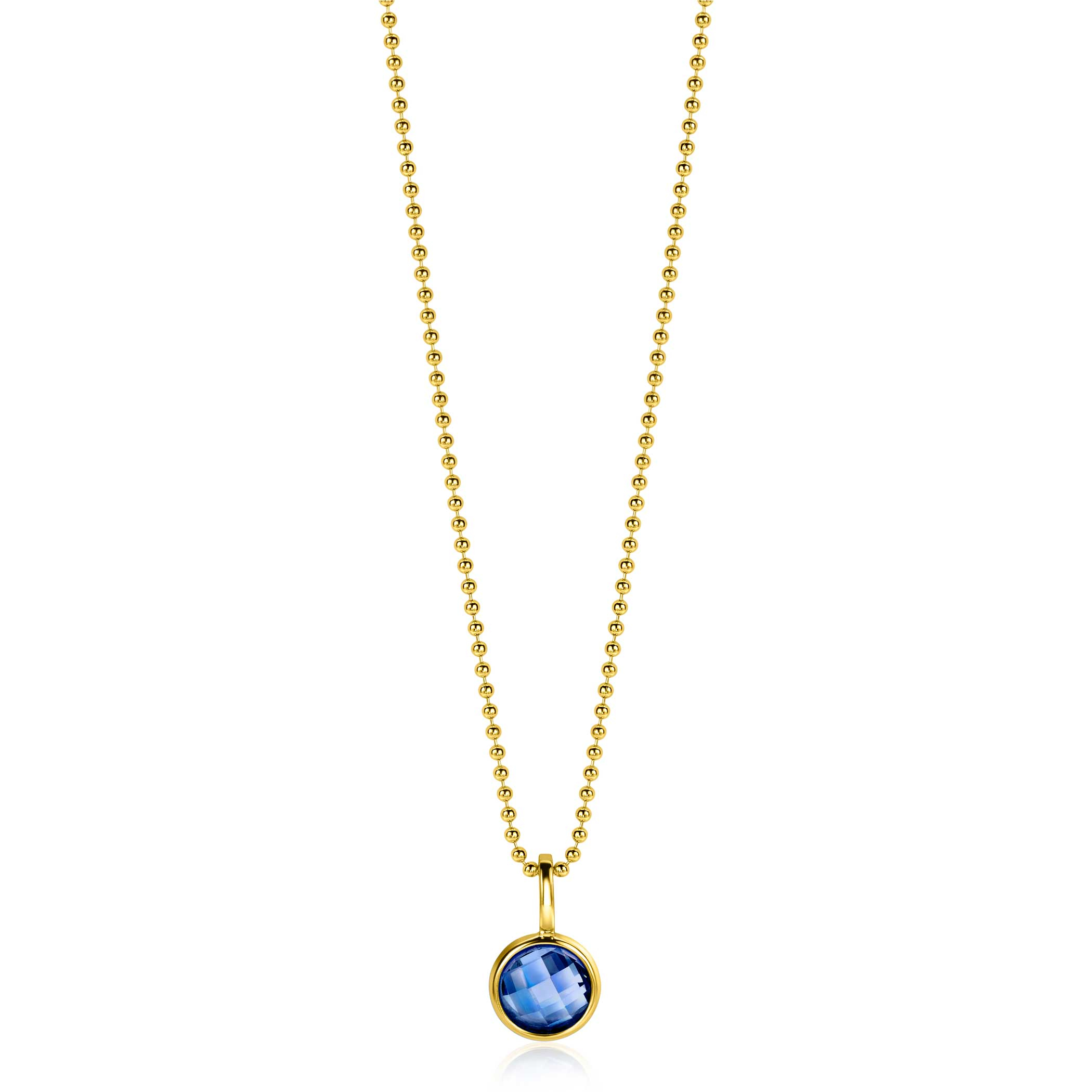 SEPTEMBER Pendant 8mm Gold Plated Birthstone Blue Sapphire Zirconia (excl. necklace)