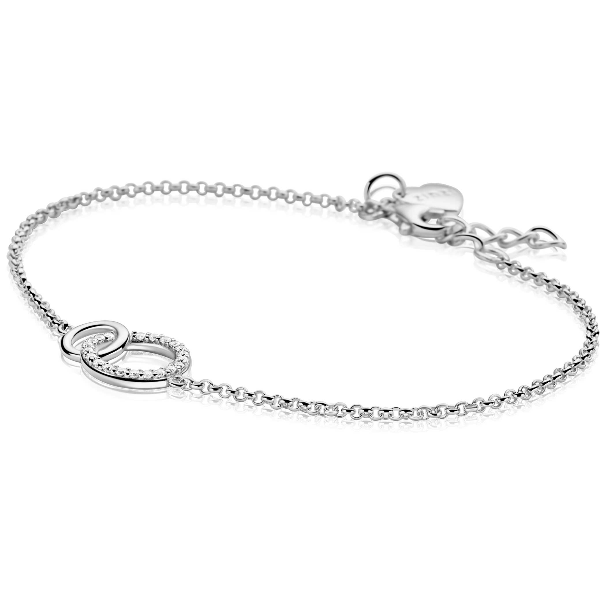 ZINZI Sterling Silver Bracelet with two 2 Connected Open Circles White ZIA1782