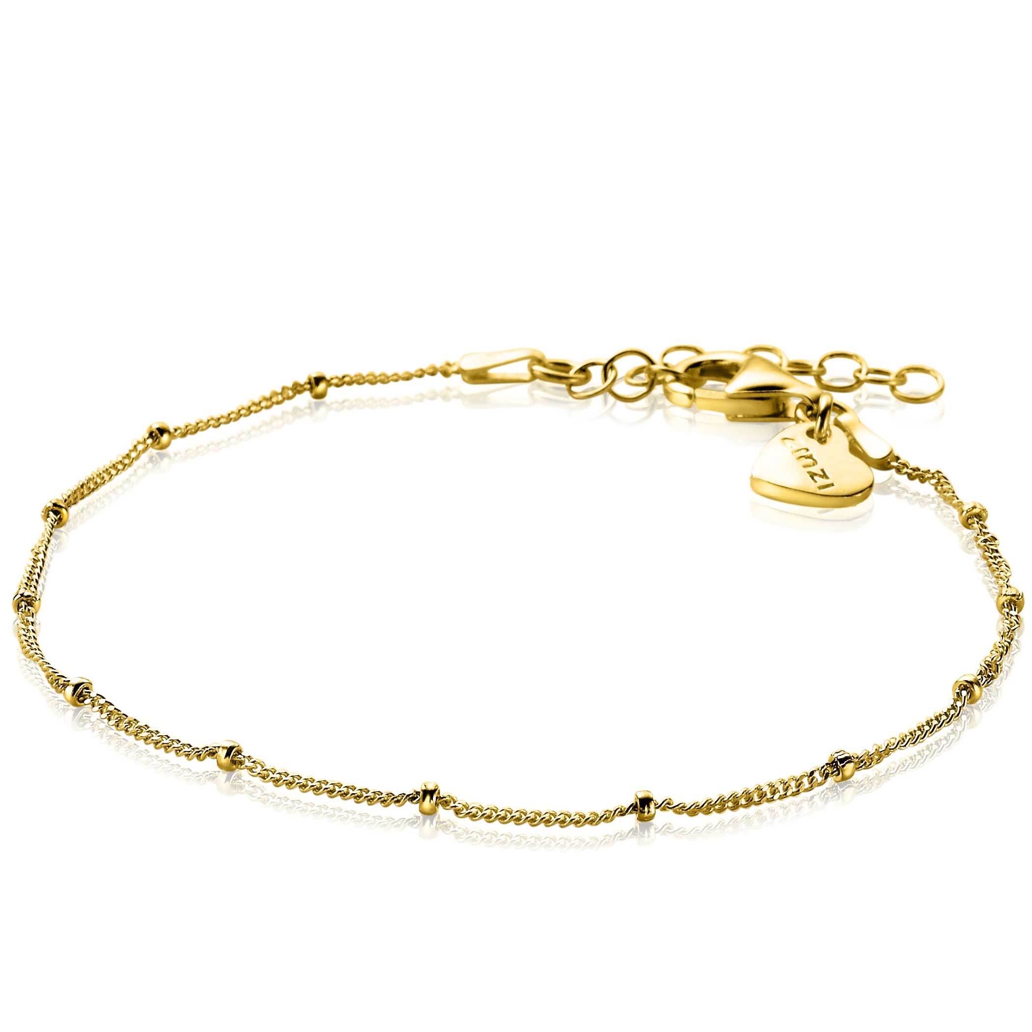 ZINZI Gold Plated Sterling Silver Curb Chain Bracelet with Beads 17-20cm ZIA2181G