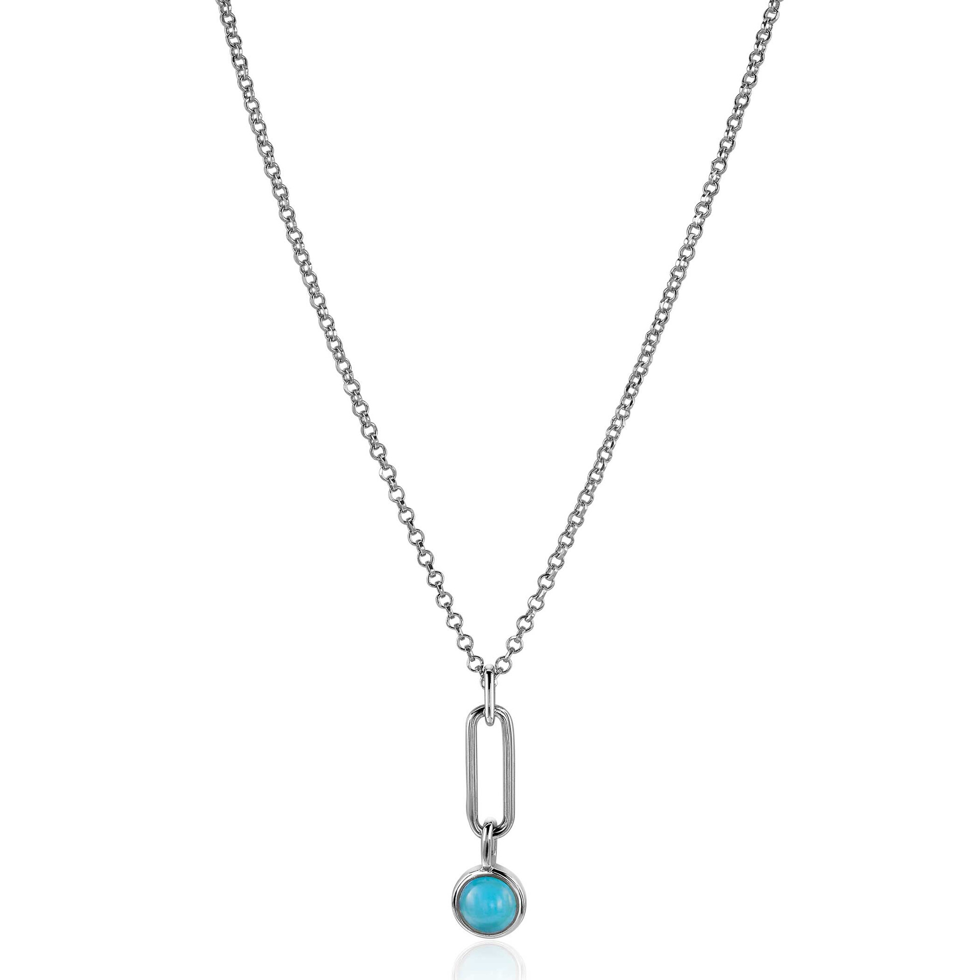 26mm ZINZI Sterling Silver Pendant Paperclip Chain Round Turquoise Blue ZIH2173 (excl. necklace)