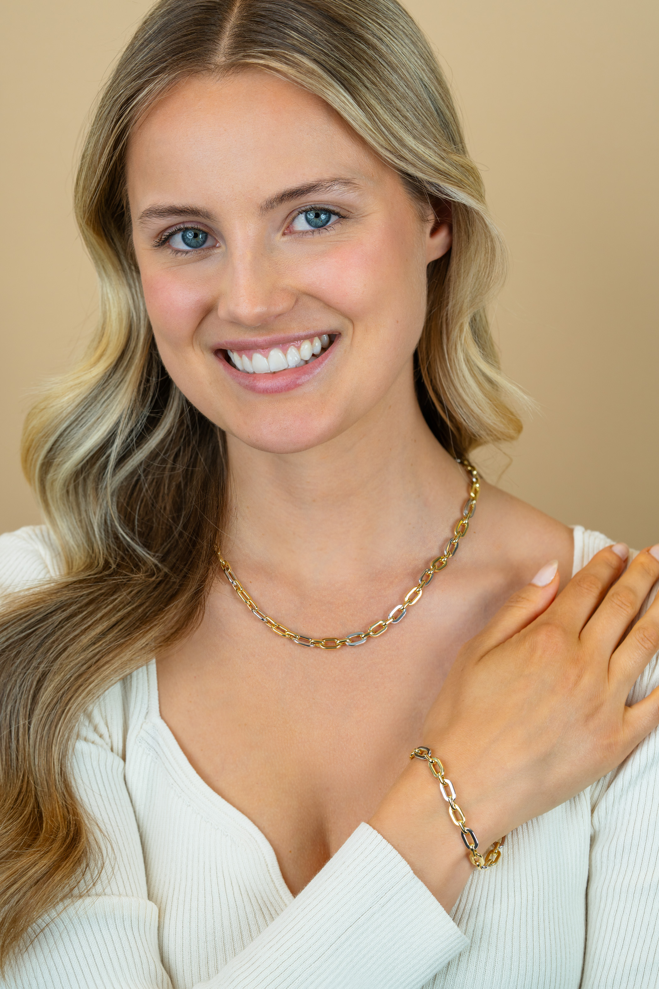 ZINZI zlv. armband bicolor met ovale schakels