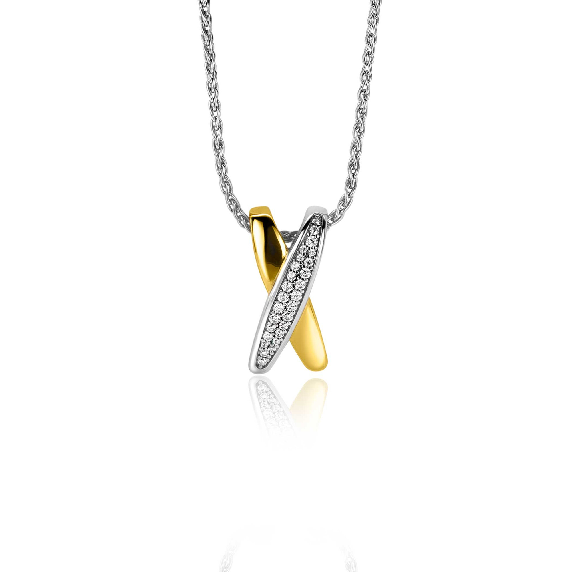 18mm ZINZI Sterling Silver Pendant Crossover Bicolor White Zirconias ZIH2240 (excl. necklace)