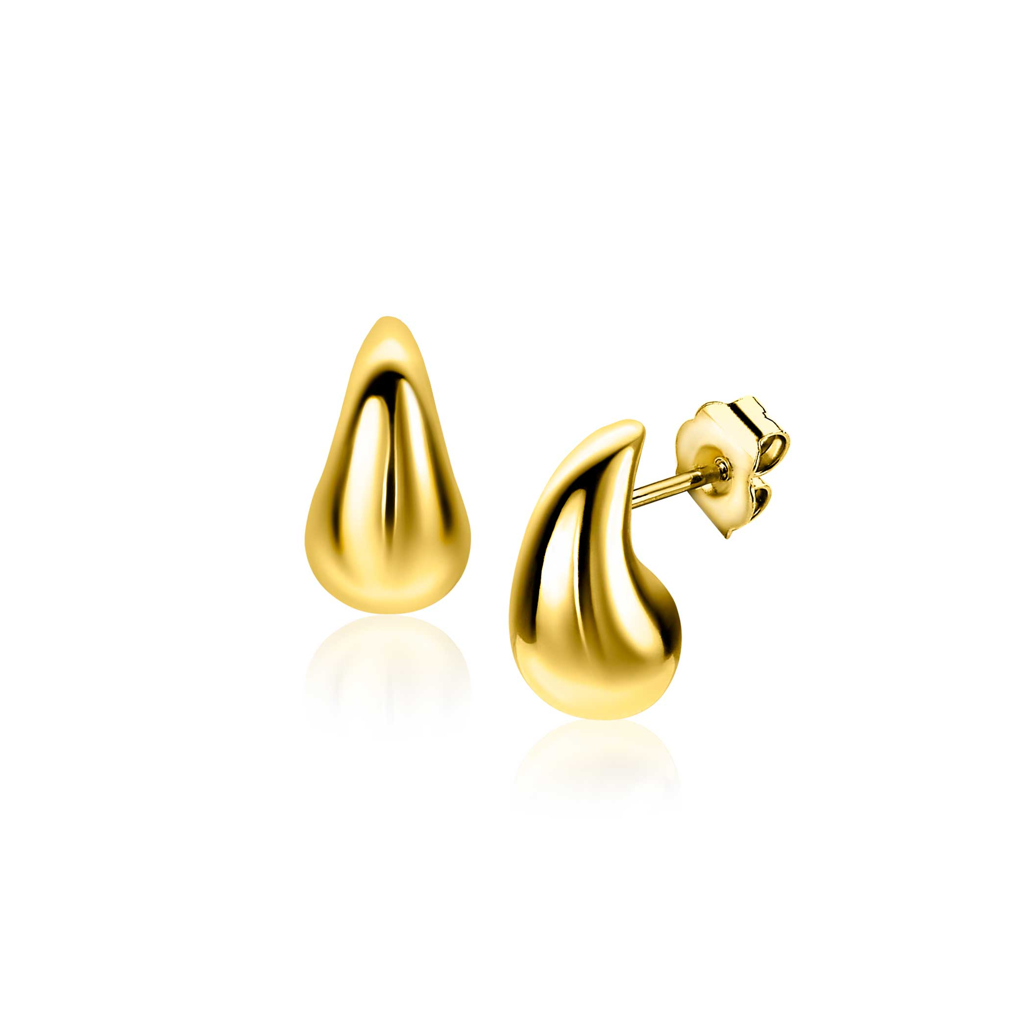 11mm ZINZI gold plated silver stud earrings in organic teardrop shape ZIO2636G