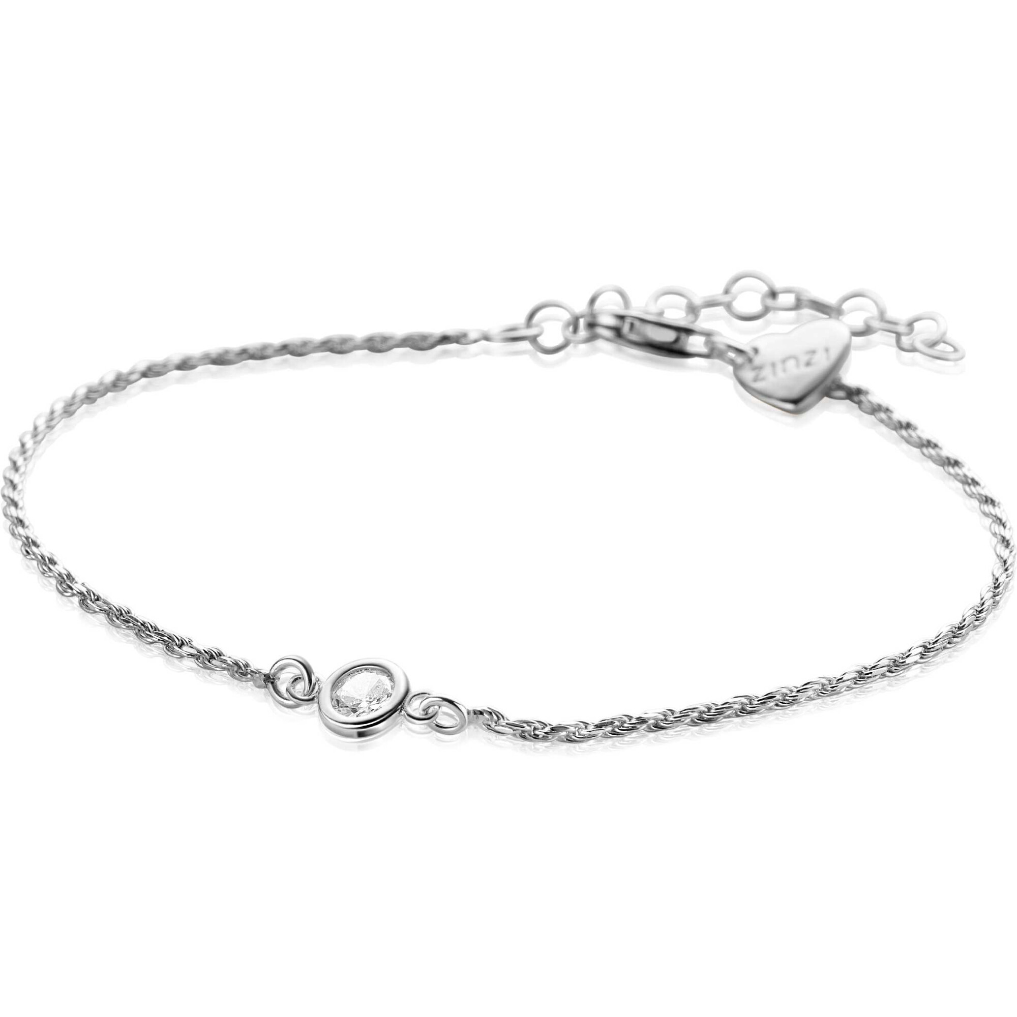ZINZI Sterling Silver Rope Chain Bracelet Set with a Round White Zirconia 17-20cm ZIA2461