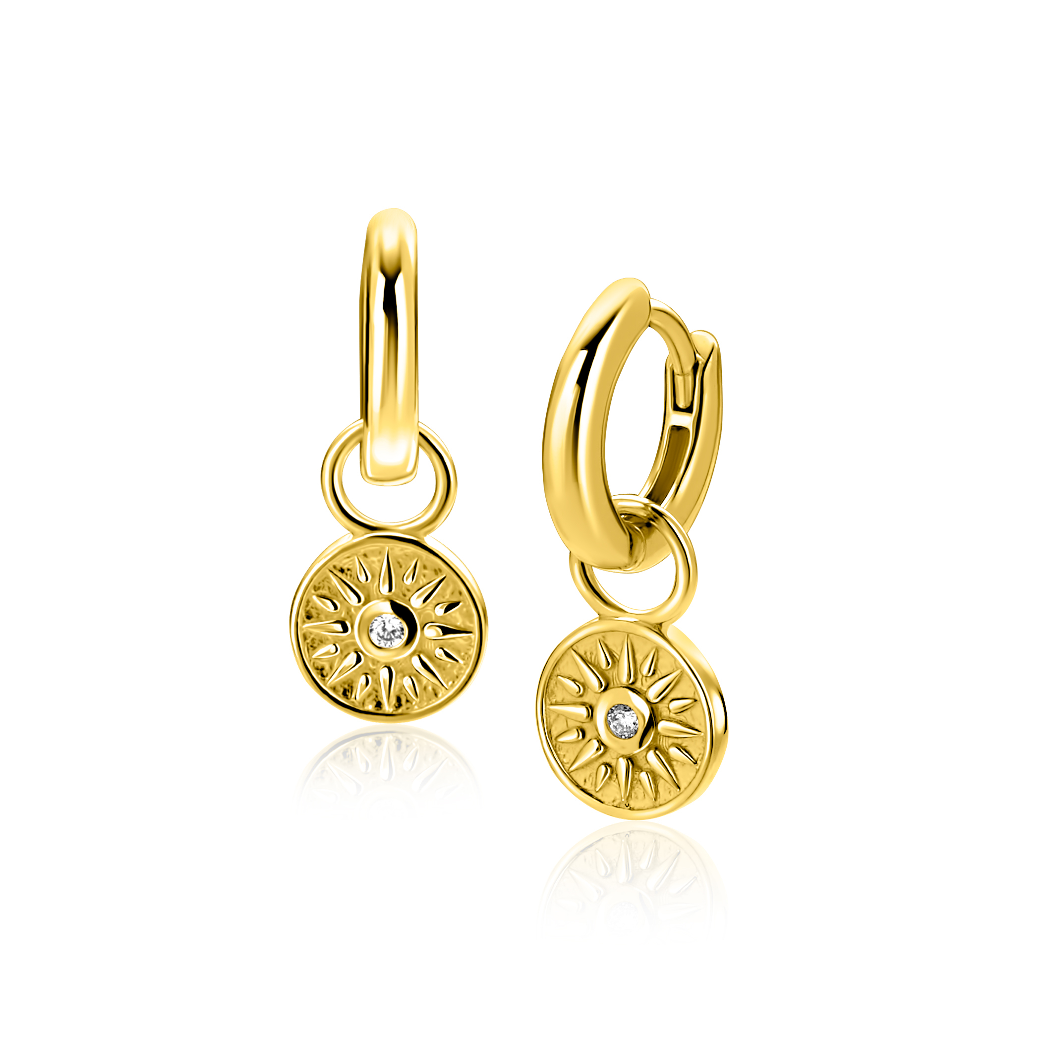 ZINZI zlv. oorbedels gg.verg.rond muntje zon en zirc.