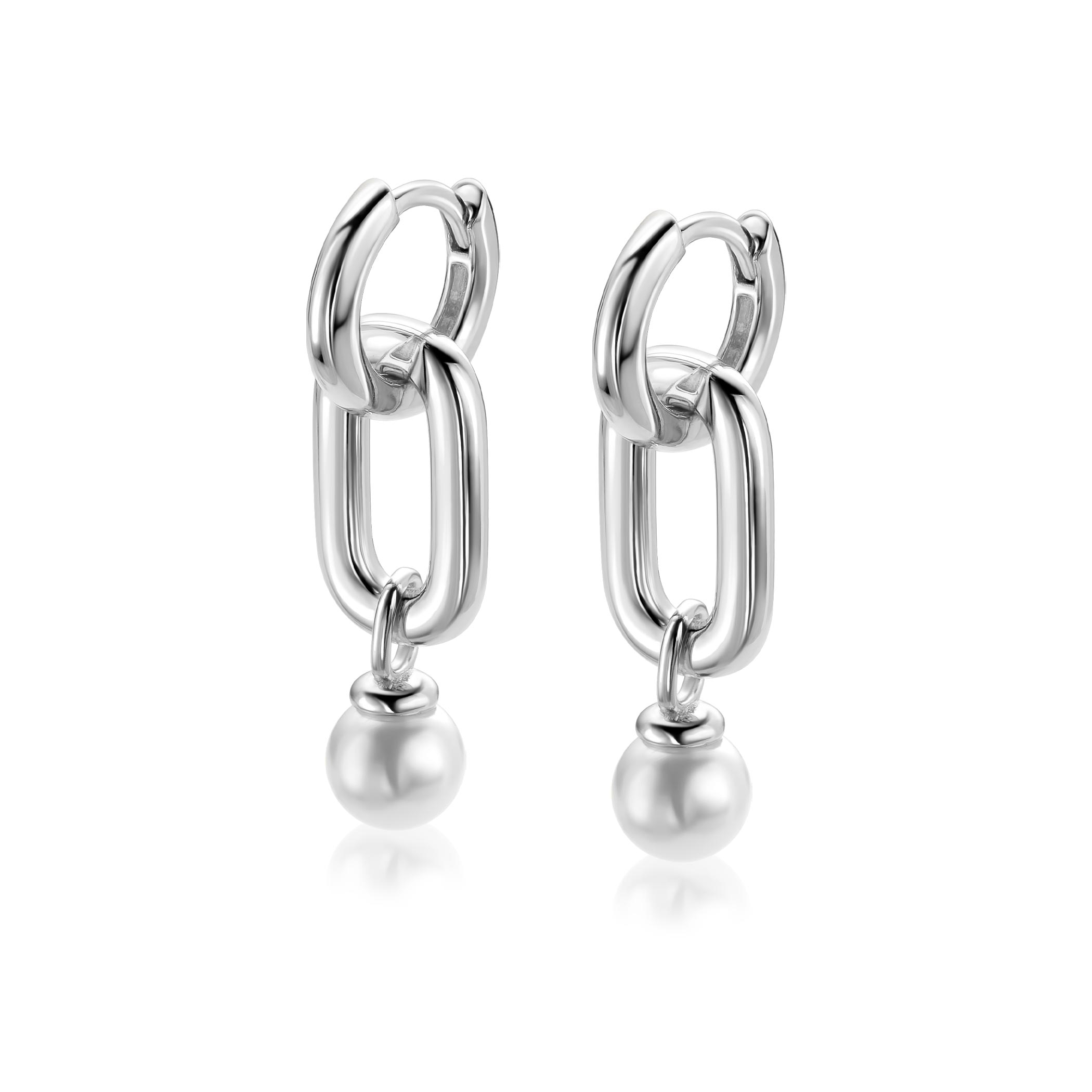 ZINZI zlv. oorbedels ovaal open en parel 6mm